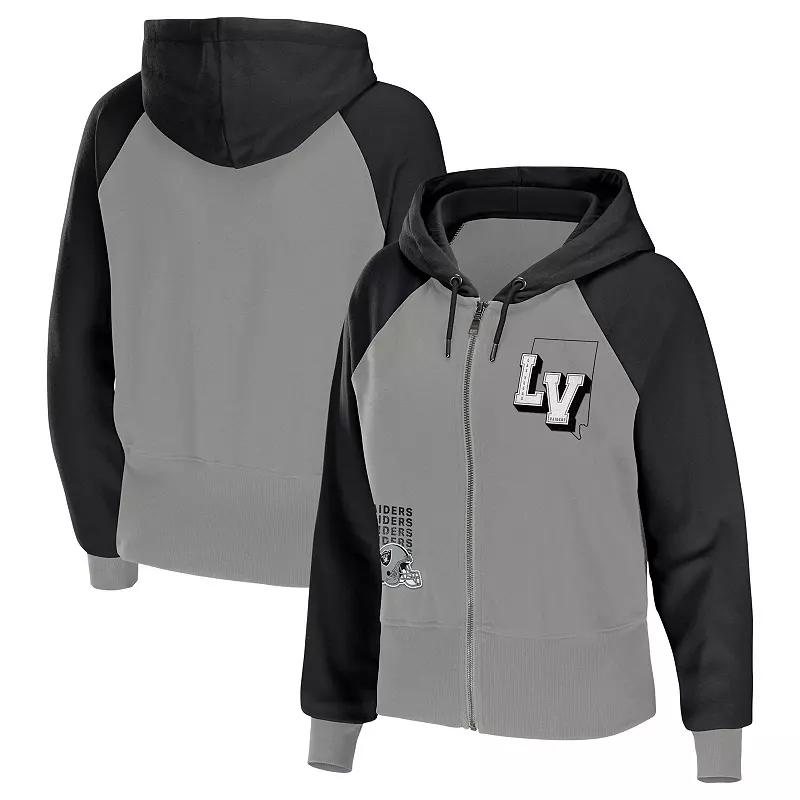 Women's WEAR by Erin Andrews Gray Las Vegas Raiders Colorblock Full-Zip Hoodie, Size: Small, Lvr Grey Product Image
