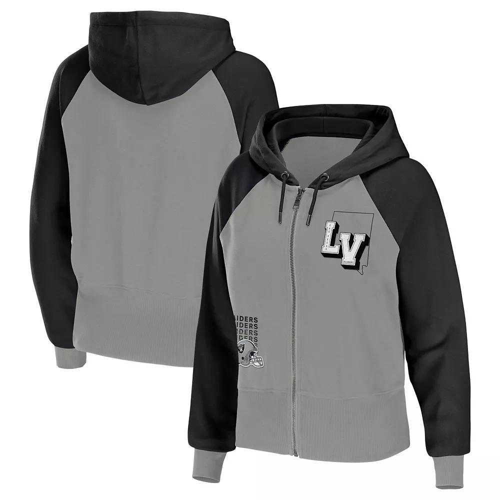 Women's WEAR by Erin Andrews Gray Las Vegas Raiders Colorblock Full-Zip Hoodie, Size: Small, Lvr Grey Product Image