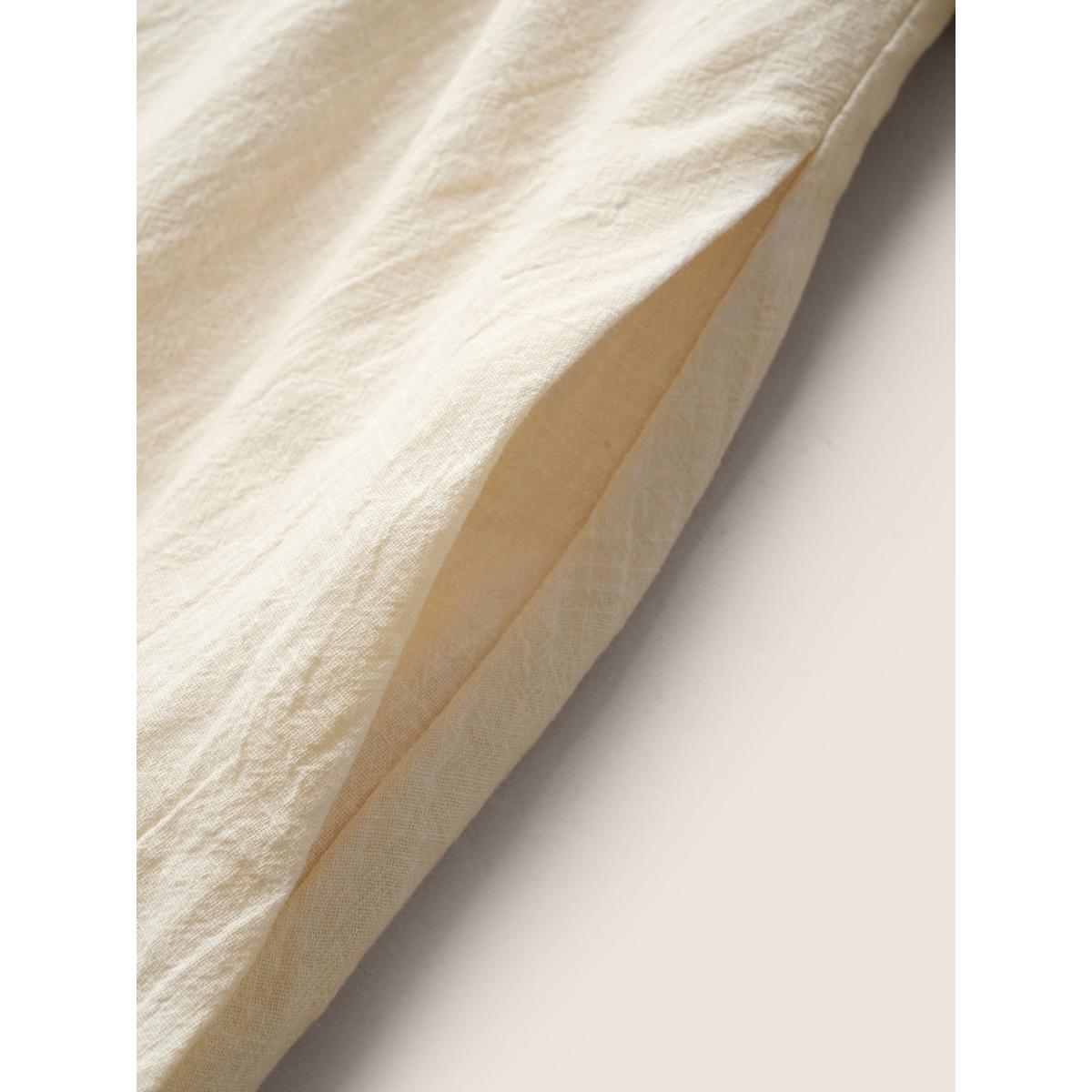 Plus Size Notched Collar Plain Button Detail Belted Dress Ivory Women Casual Belted Notched collar Half Sleeve Curvy BloomChic 28/5X Product Image