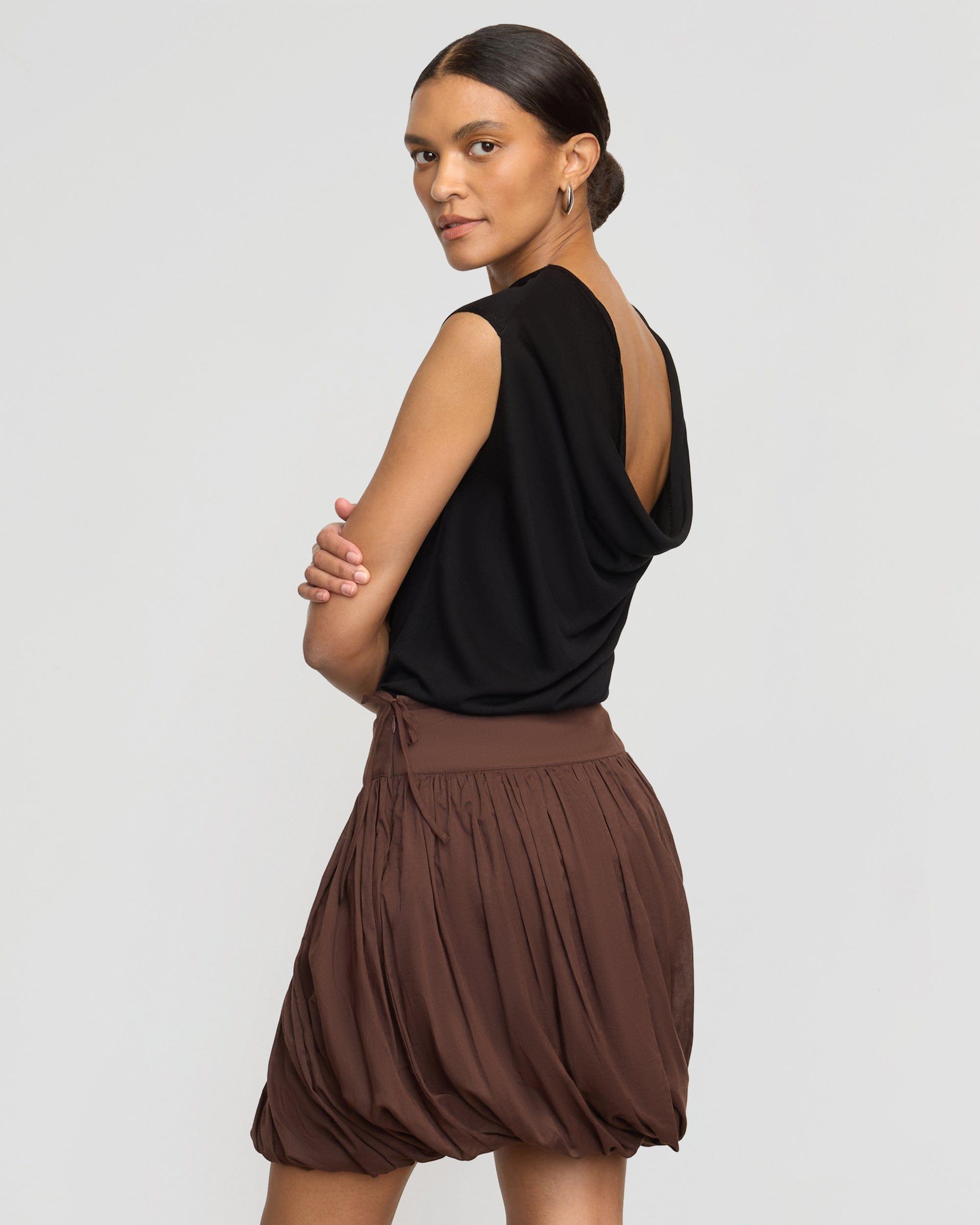 Vallo Semi-Sheer Cowl-Back Knit Blouse Product Image