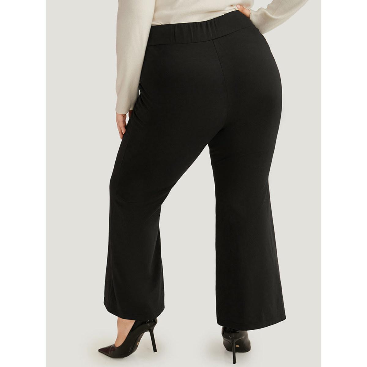 Plus Size Bootcut Pearl Beaded Split Front Pants Women Black Office Flare Leg High Rise Office Pants BloomChic 10/M Product Image