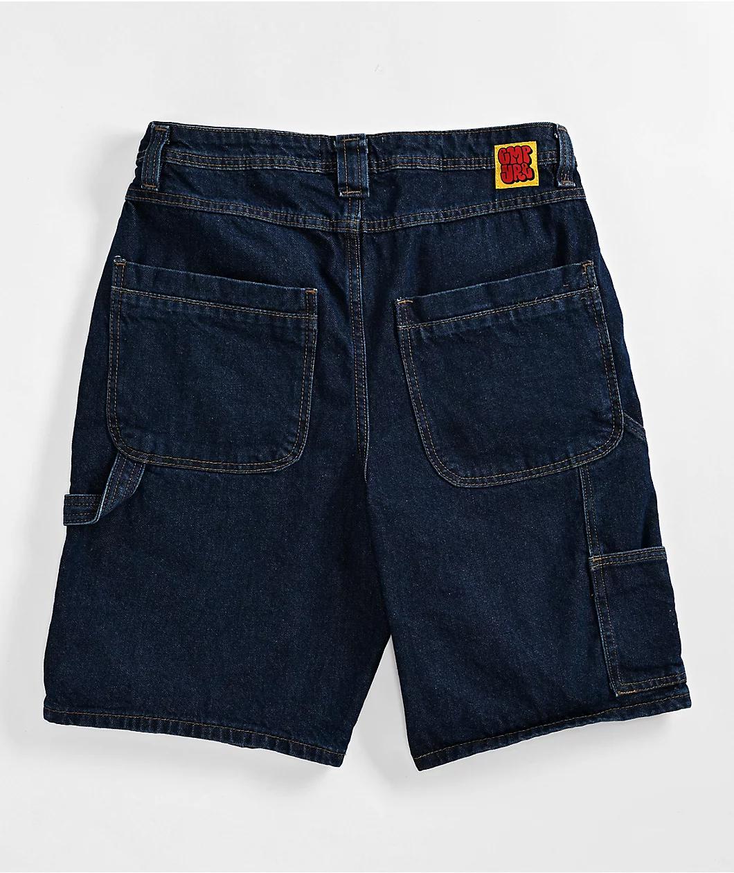 Empyre Loose Fit Double Knee Dark Blue Denim Shorts Product Image