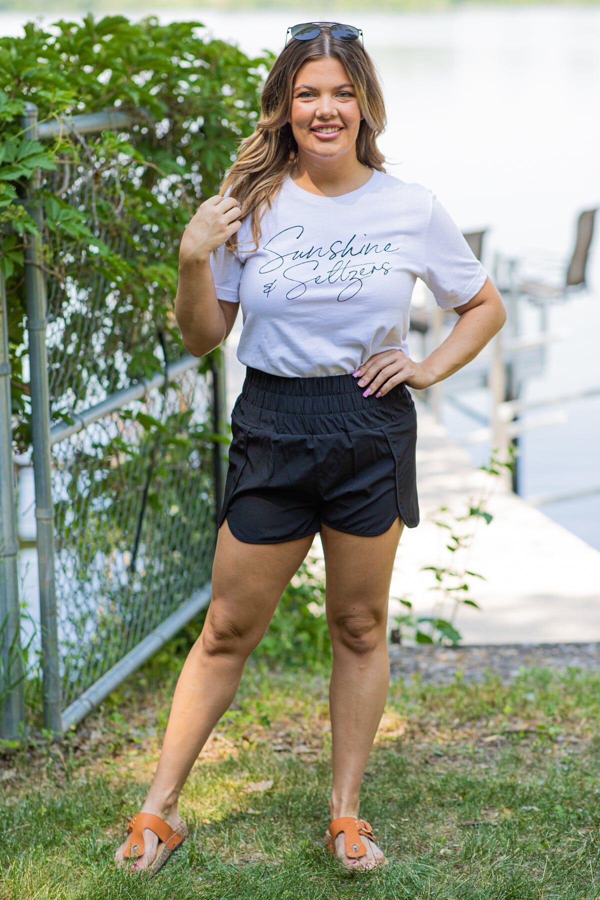 Black Elastic Waist Active Shorts With Lining Product Image