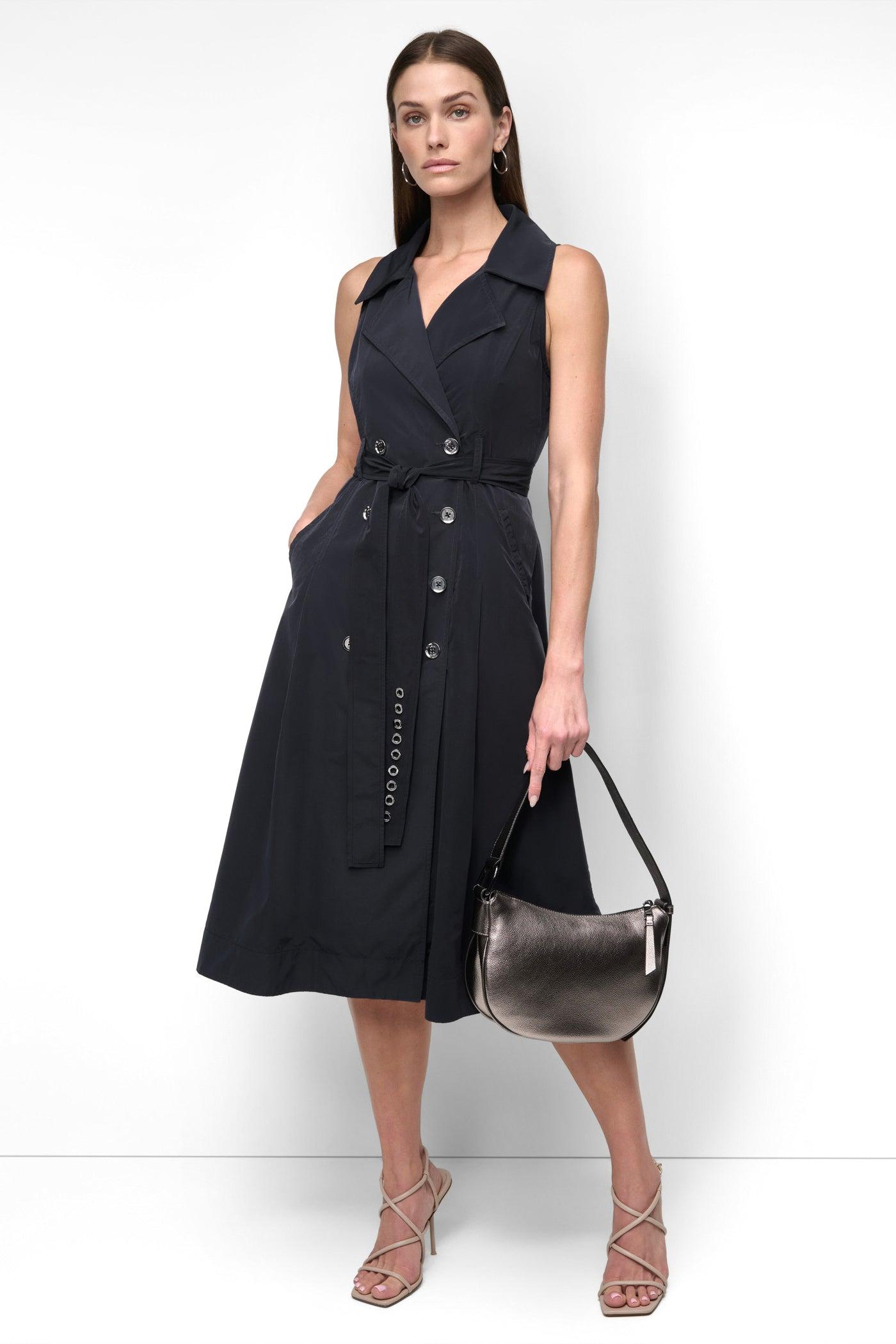 SLEEVELESS TECH COTTON BELTED MIDI DRESS Product Image
