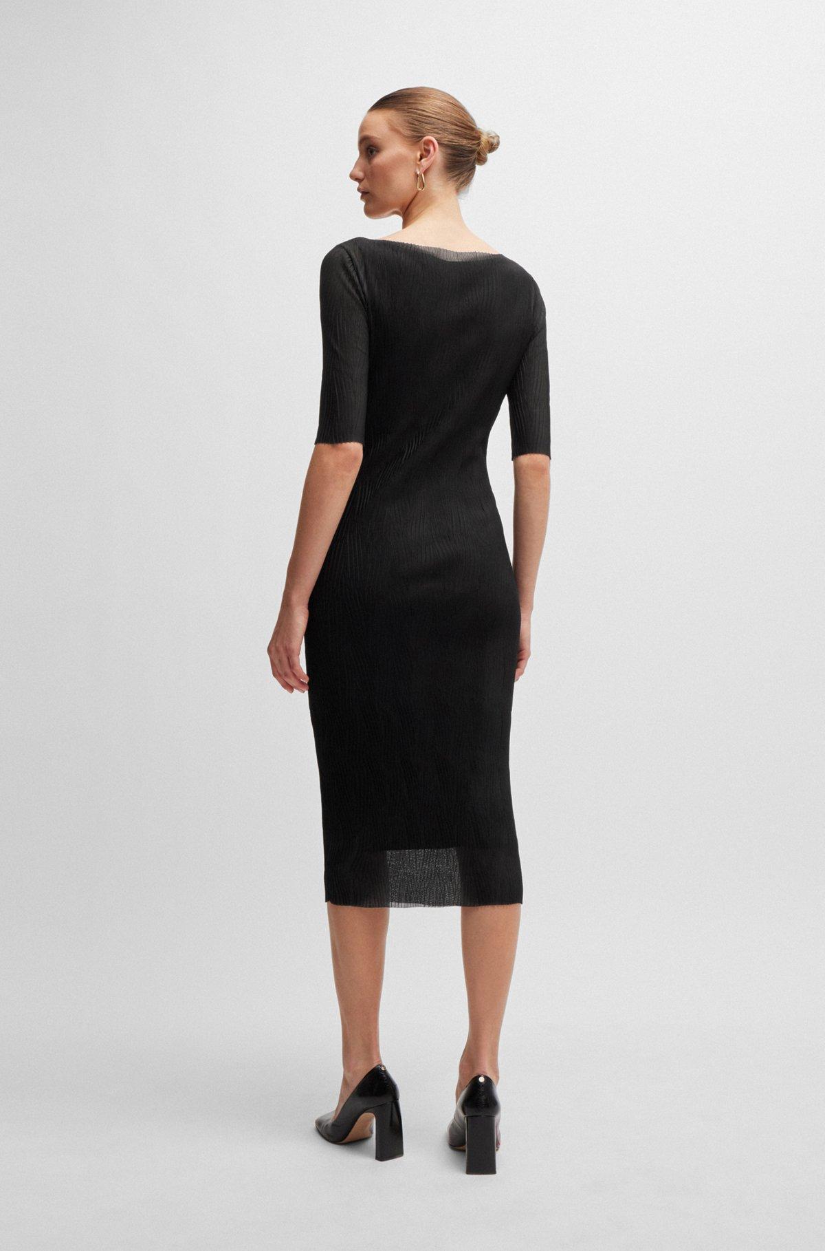 BOSS - Cropped-sleeve dress in plissé tulle - Black Product Image