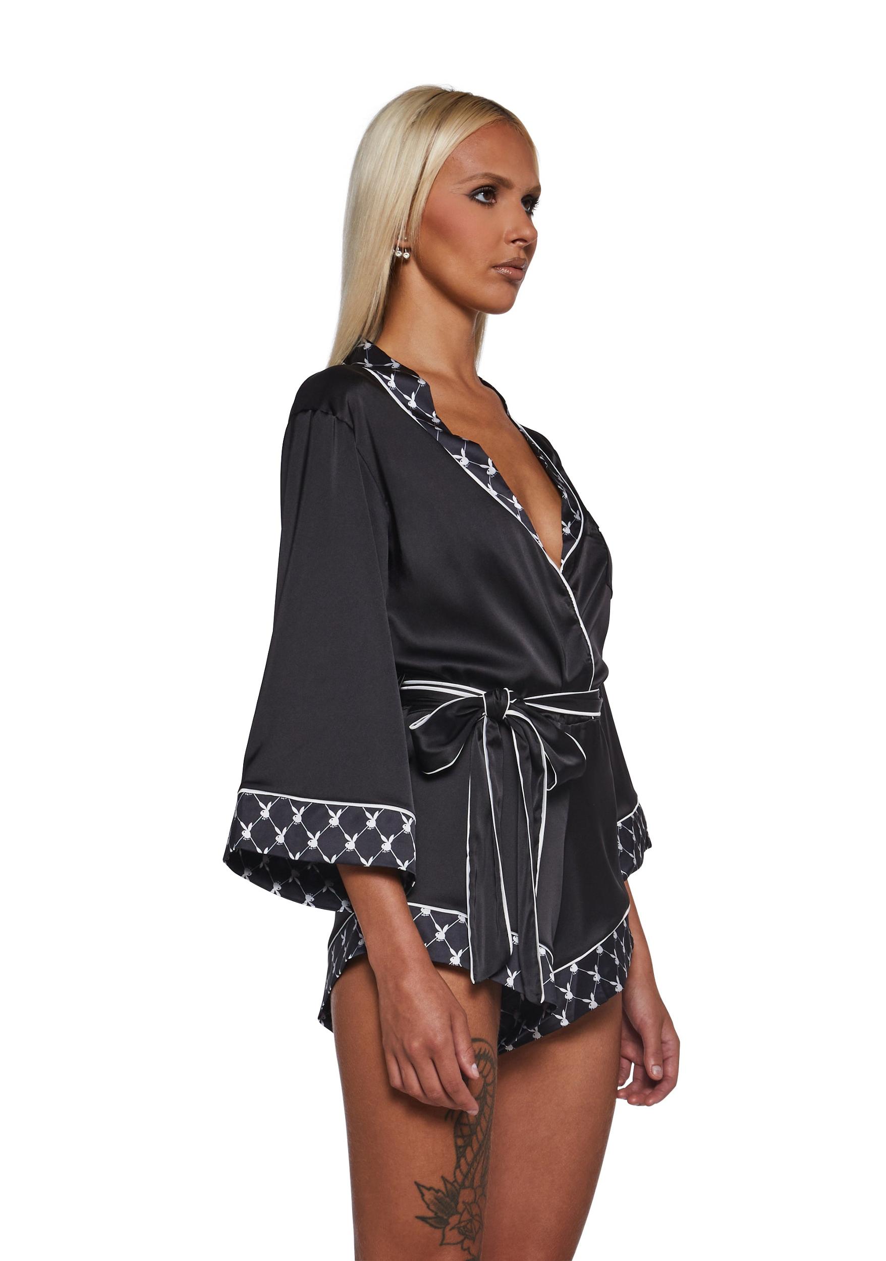 Womens Sexy Playboy Bunny Smoke Lounge Romper - Black Product Image