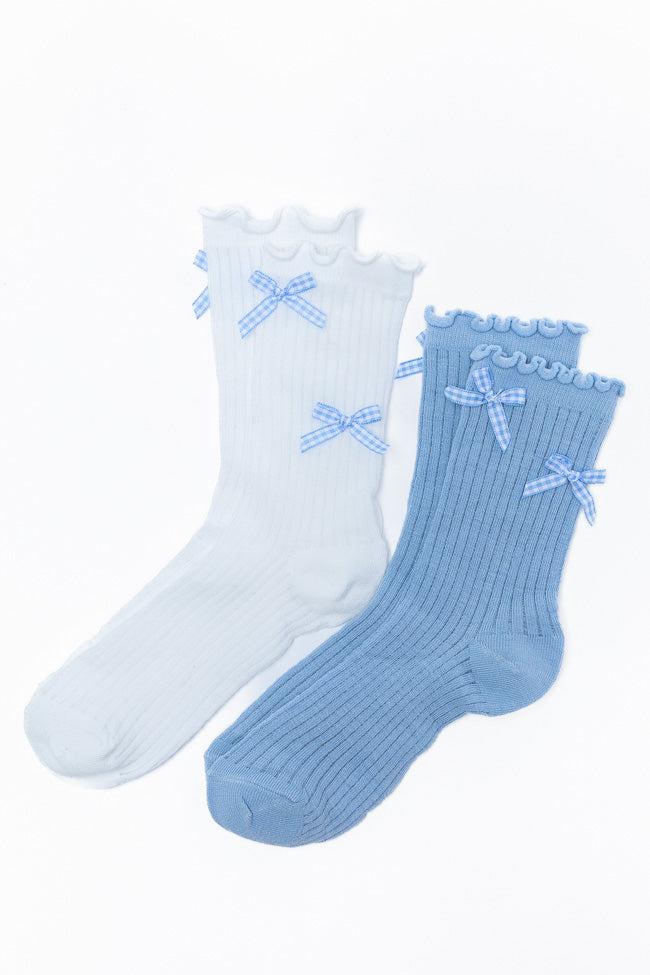 White and Blue Gingham Bow Sock Set FINAL SALE Product Image