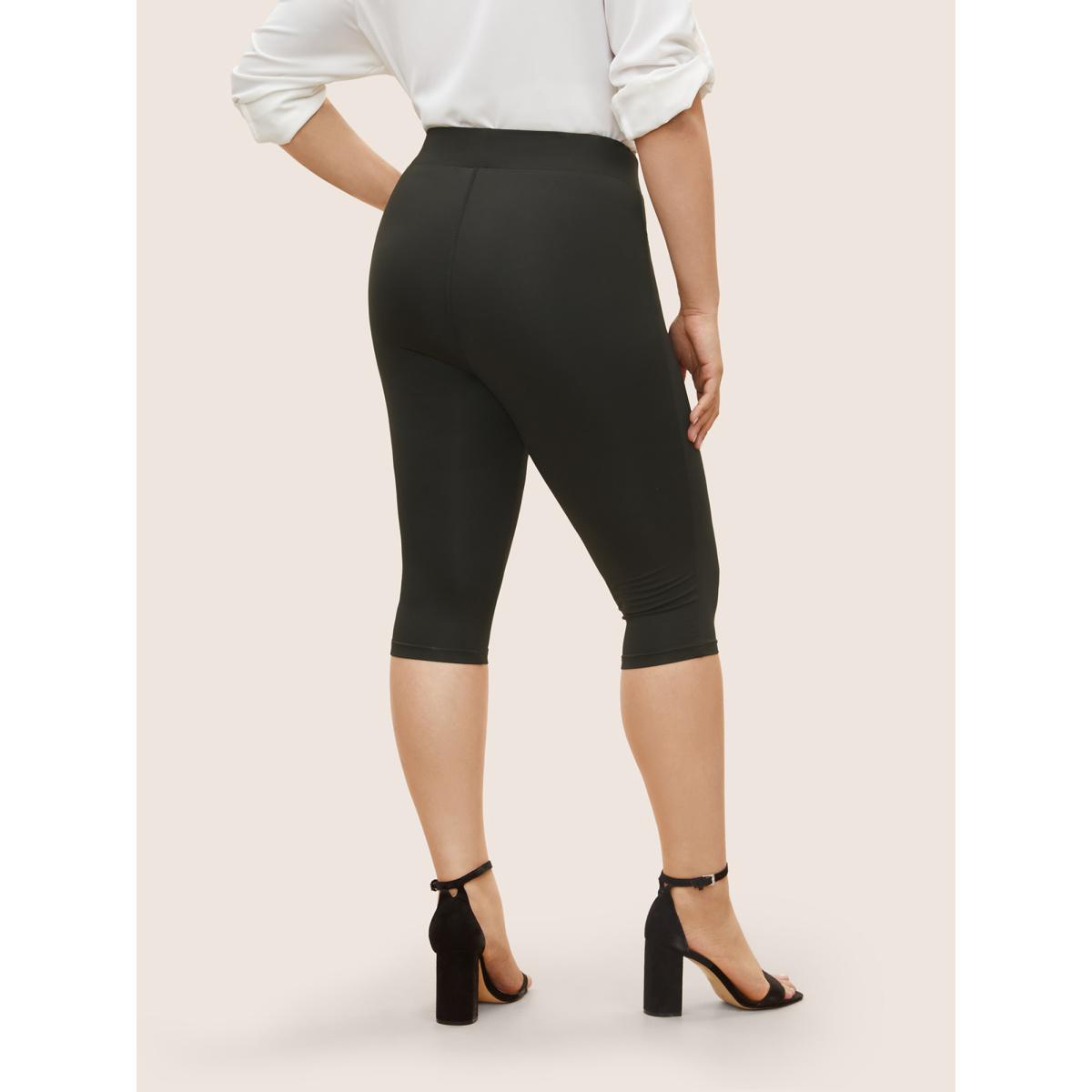 Plus Size Solid Metal Chain Detail Pocket High Rise Leggings Women Black At the Office High stretch Skinny High Rise Office Leggings BloomChic 22-24/3X Product Image