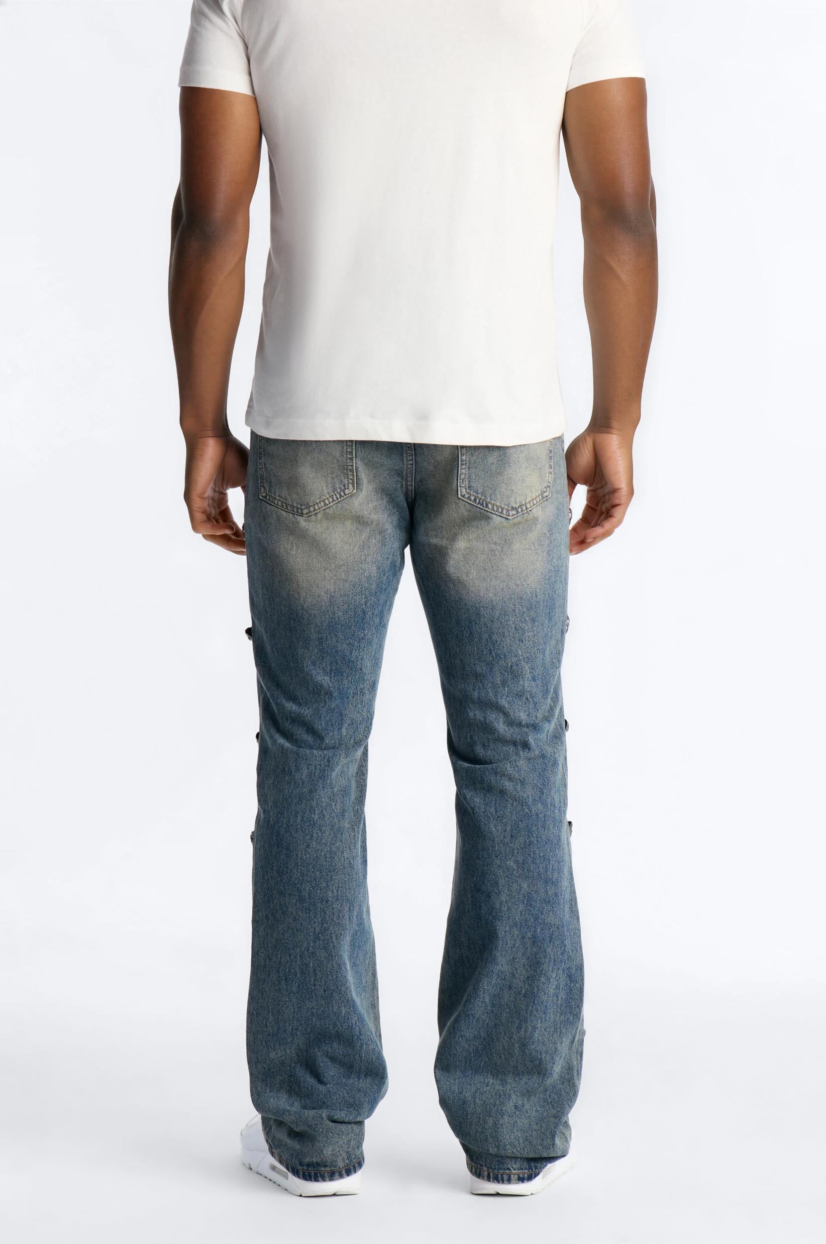 Stacked Slim Flare Chrome Skull Jean - Vintage Wash Male Product Image