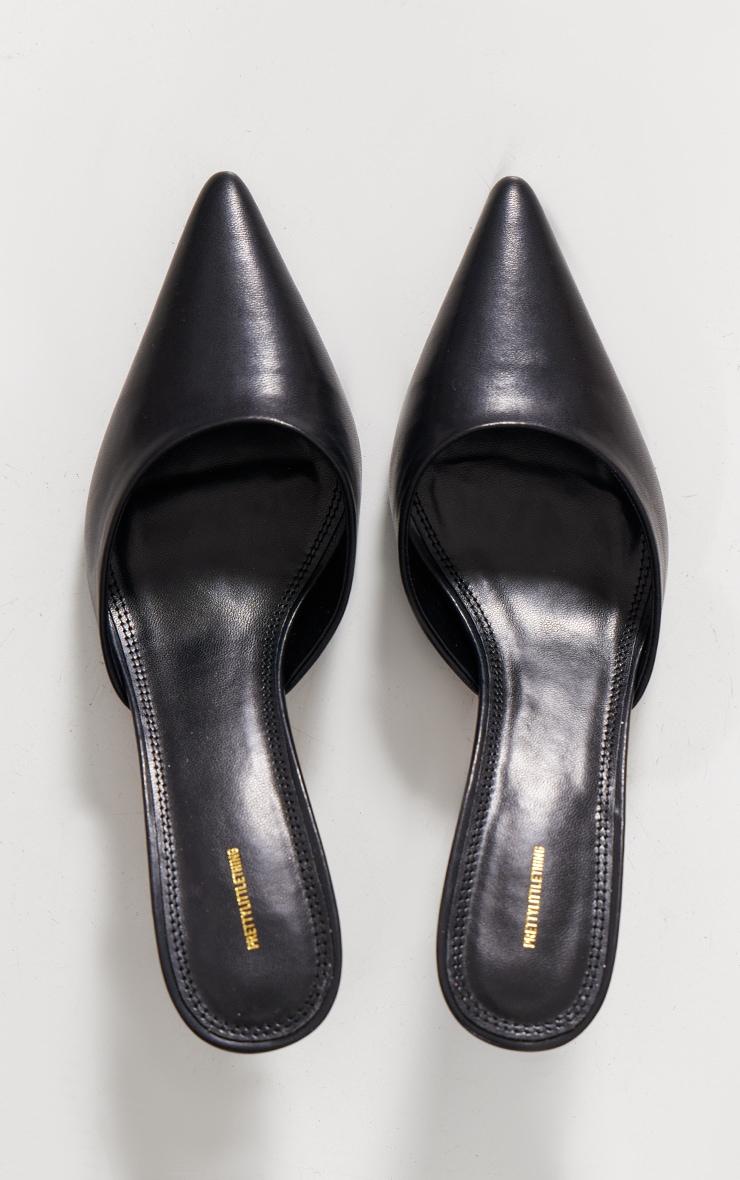 Black PU Point Toe Low Heeled Mules Product Image