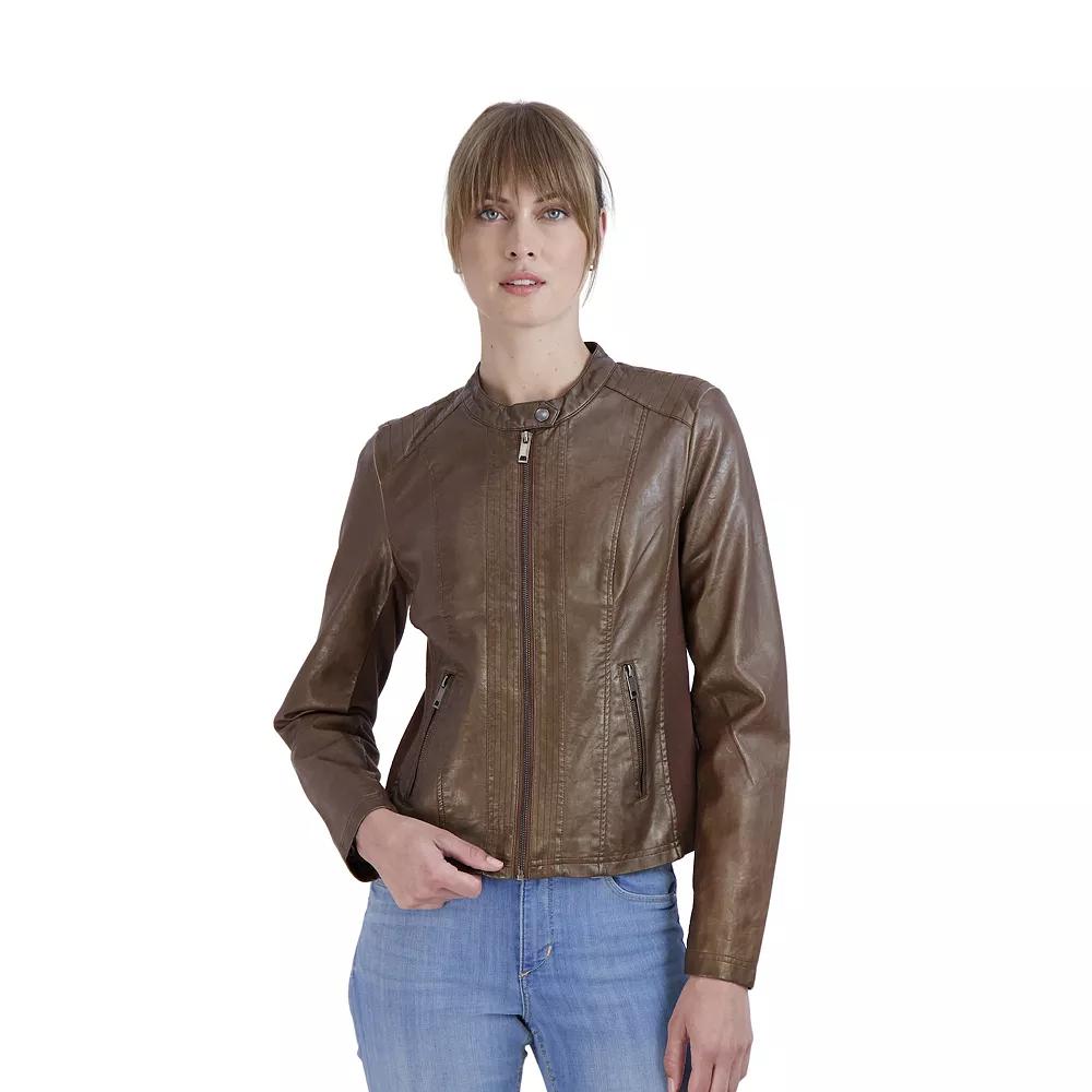 Women's Sebby Collection Faux-Leather Racing Jacket,  Product Image