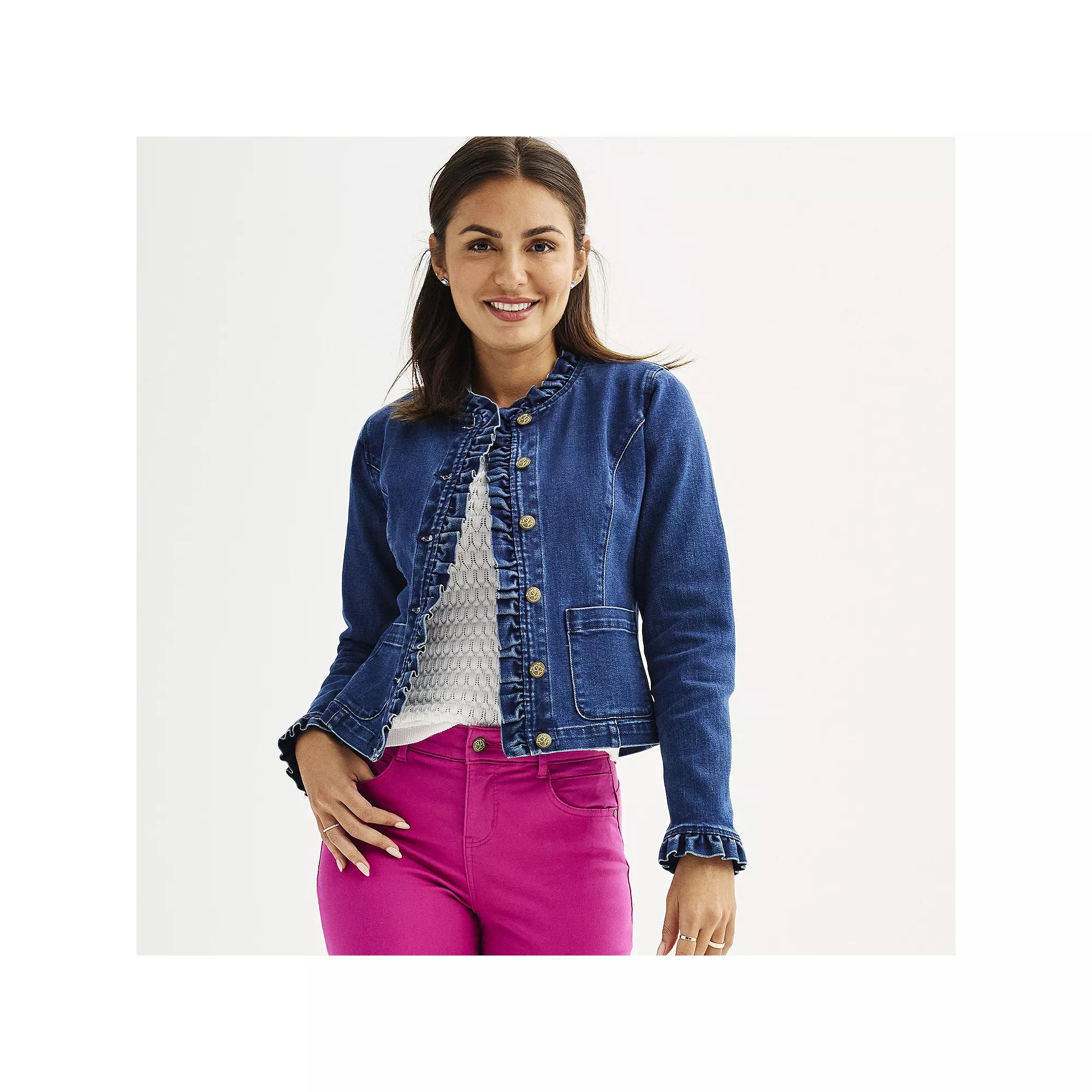 Women's Draper James Ruffle Denim Jacket, Size: XS, Dark Blue Product Image