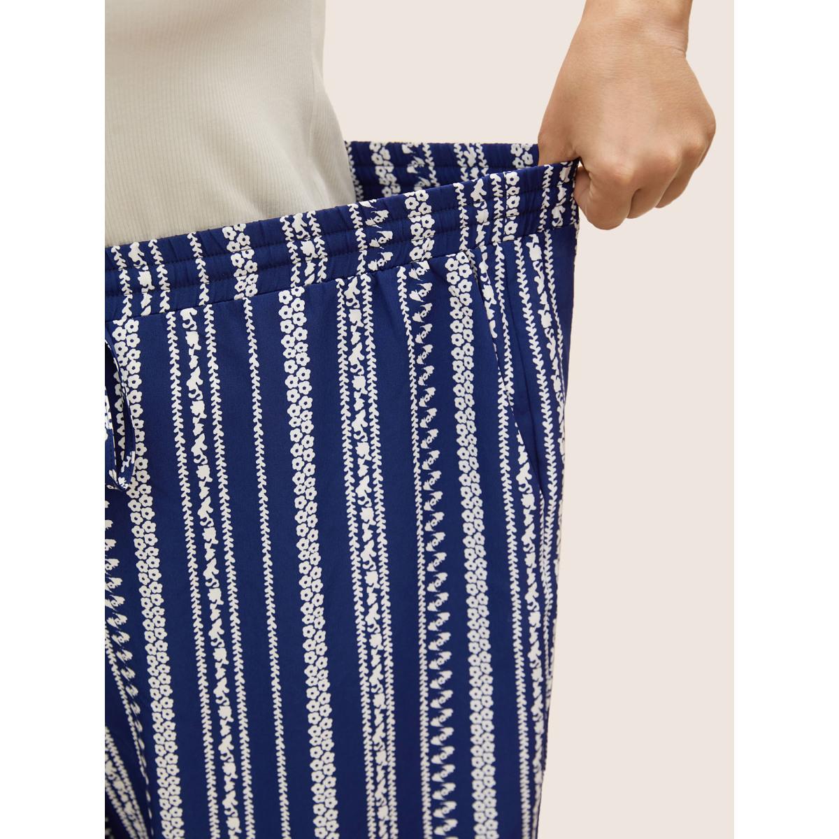 Plus Size Bandana Striped Tassel Drawstring Wide Leg Pants Women DarkBlue Resort Wide Leg Mid Rise Vacation Pants BloomChic 22-24/3X Product Image