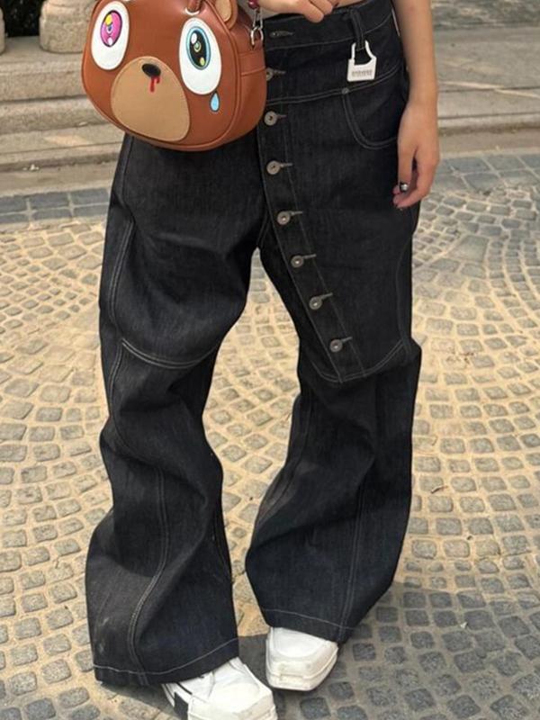 Stylish Long Row Buttons Boyfriend Jeans Product Image