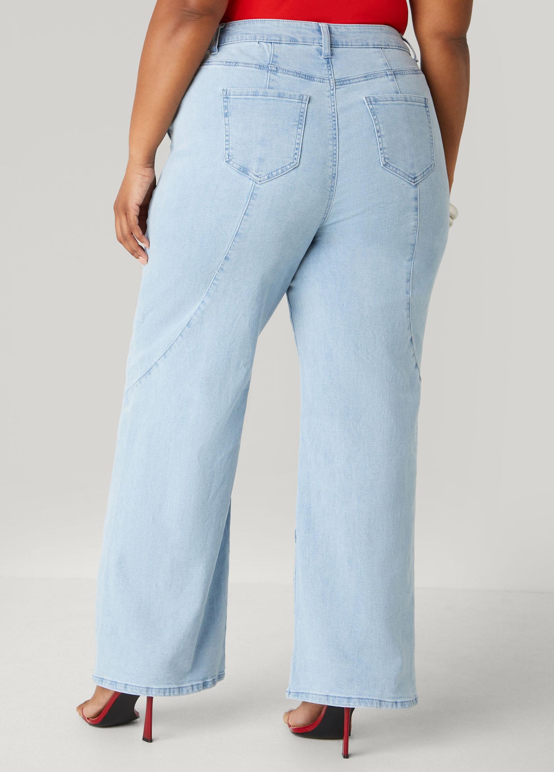 Plus Size Seam Detailed Wide Leg Jeans Ashley Stewart Product Image