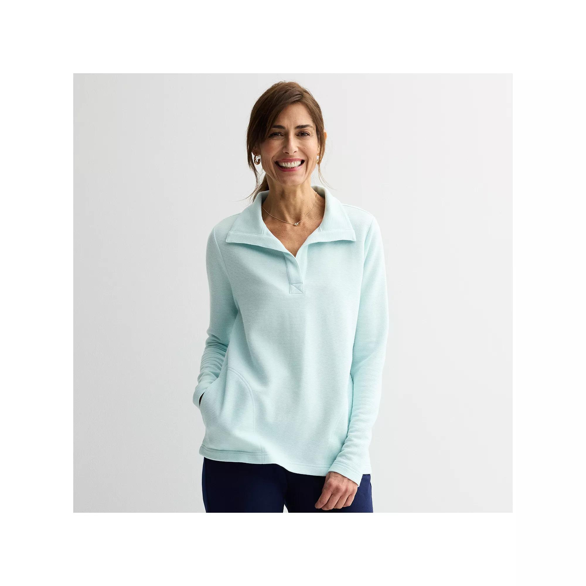 Women's Croft & Barrow® Open Collar Pullover, Size: XL, Blue Tint Product Image