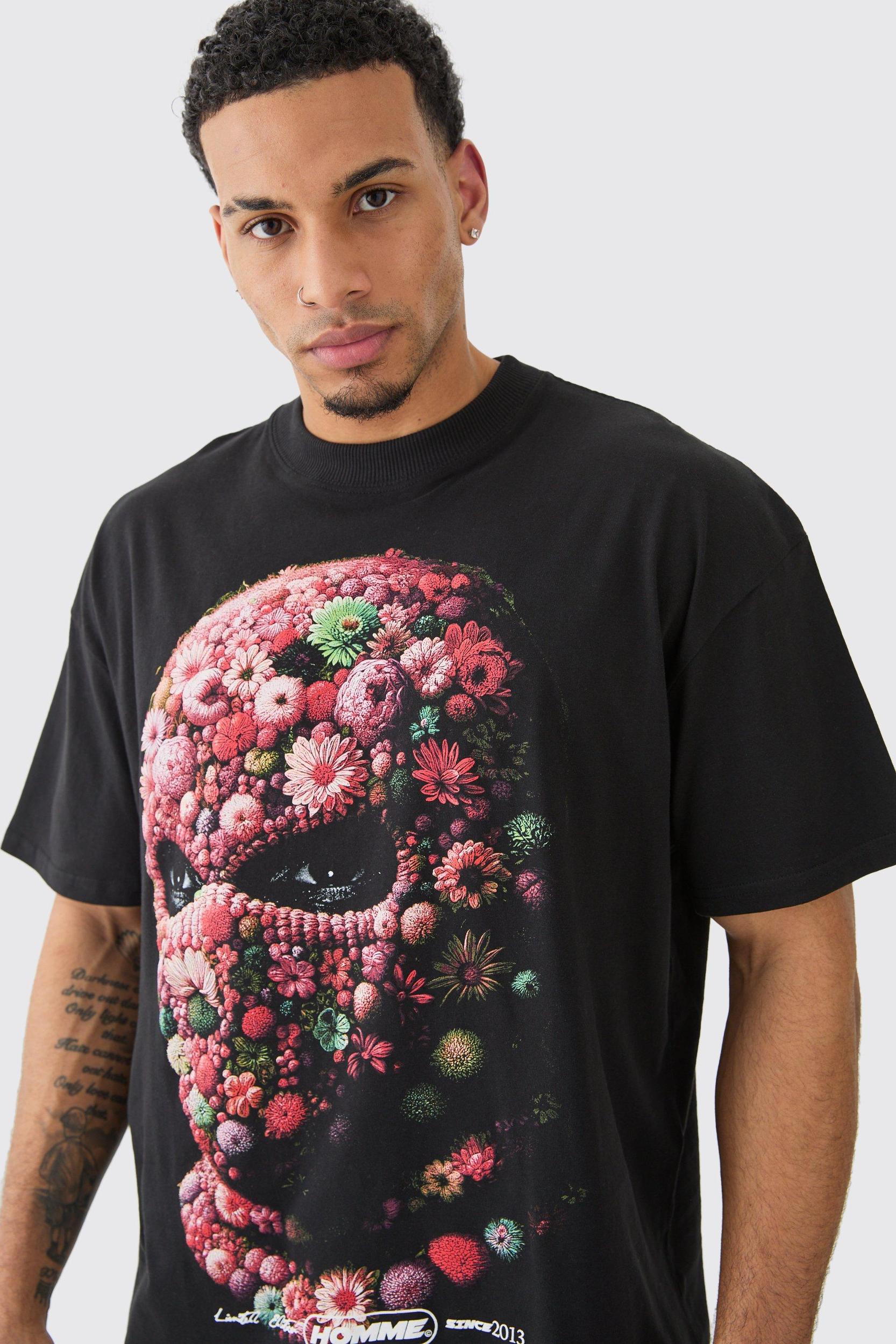 Oversized Floral Mask T-shirt | boohooMAN USA Product Image