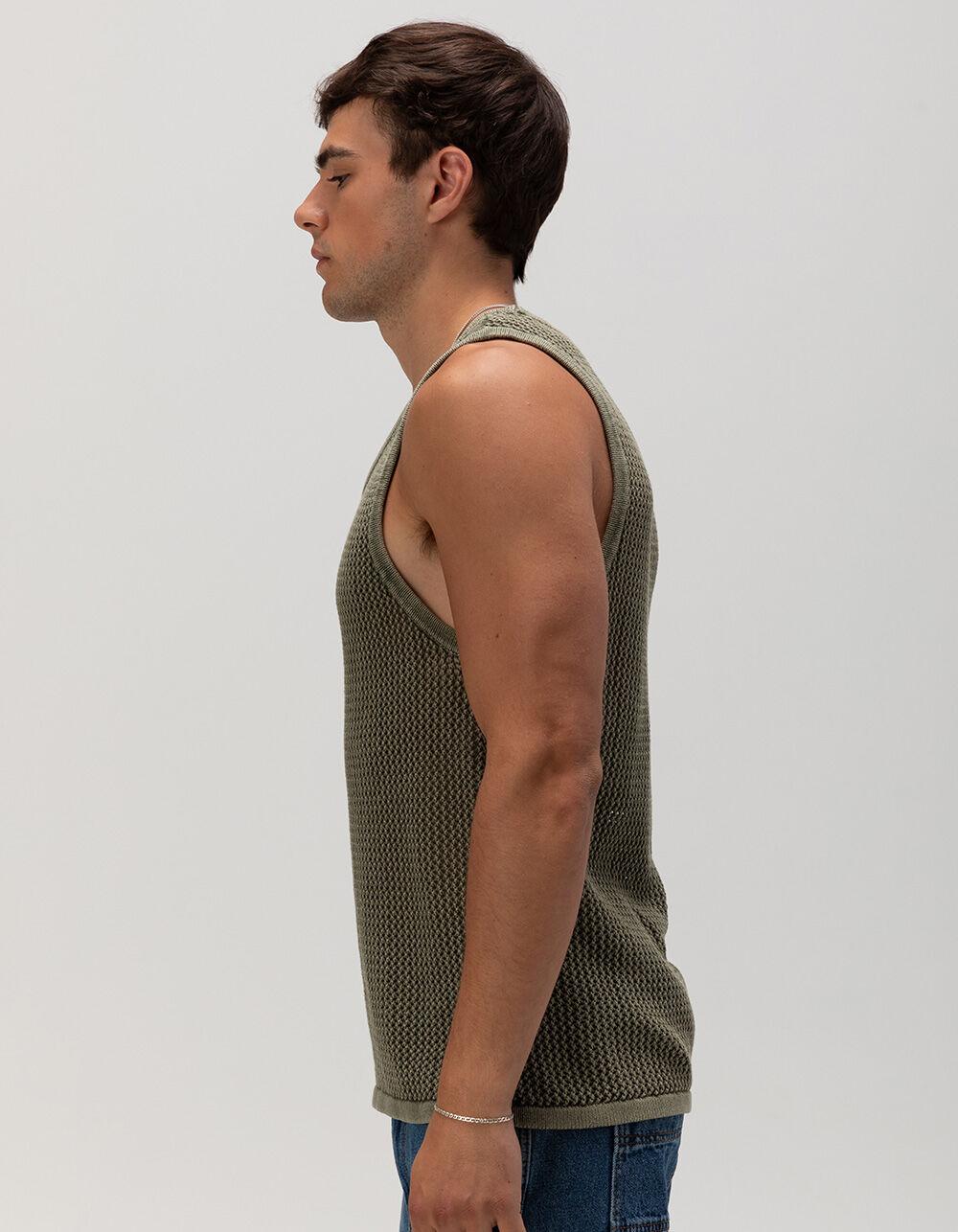 RSQ Mens Crochet Tank Top - OLIVE Product Image