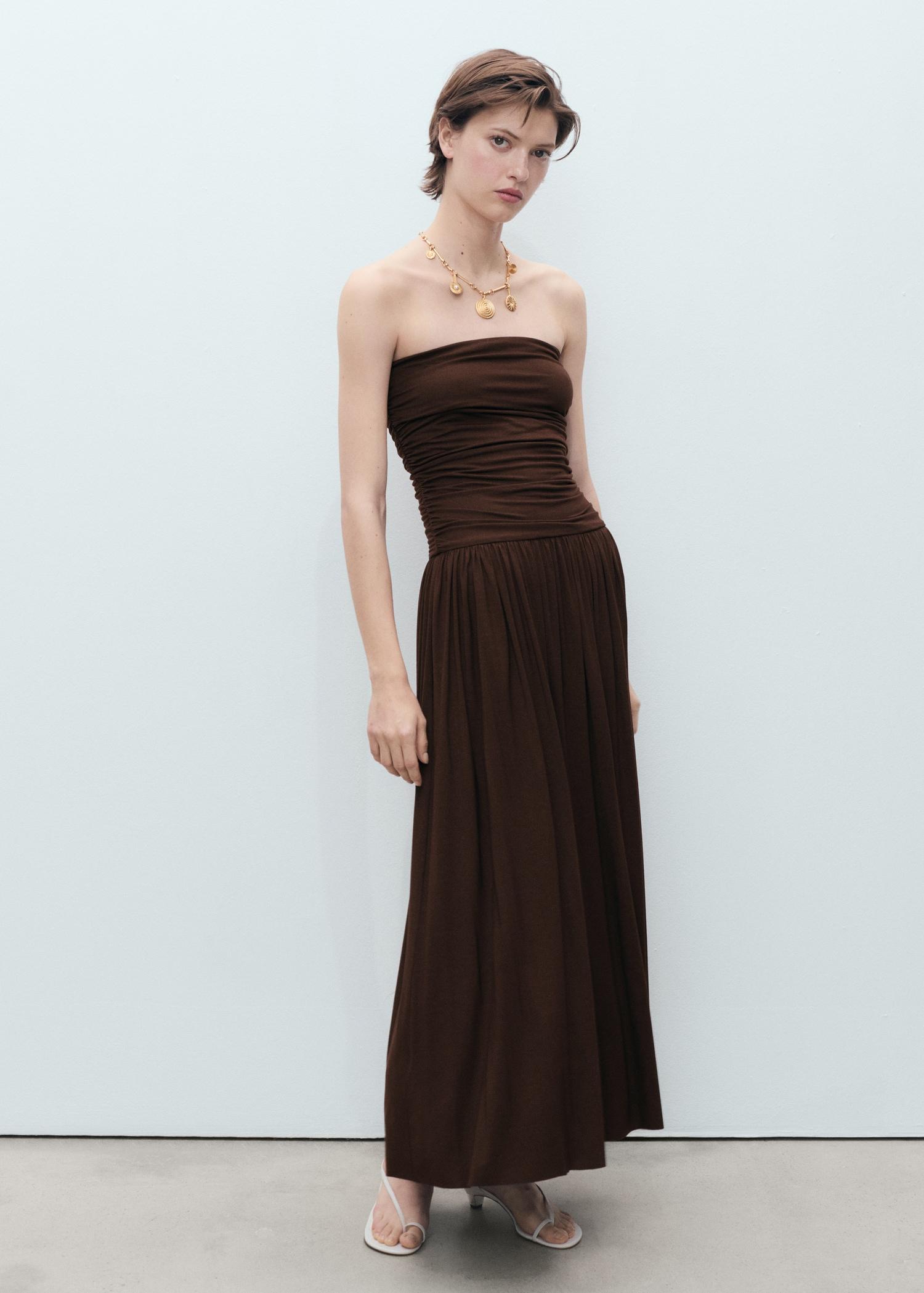 Combined strapless dress - Women | MANGO USA Product Image