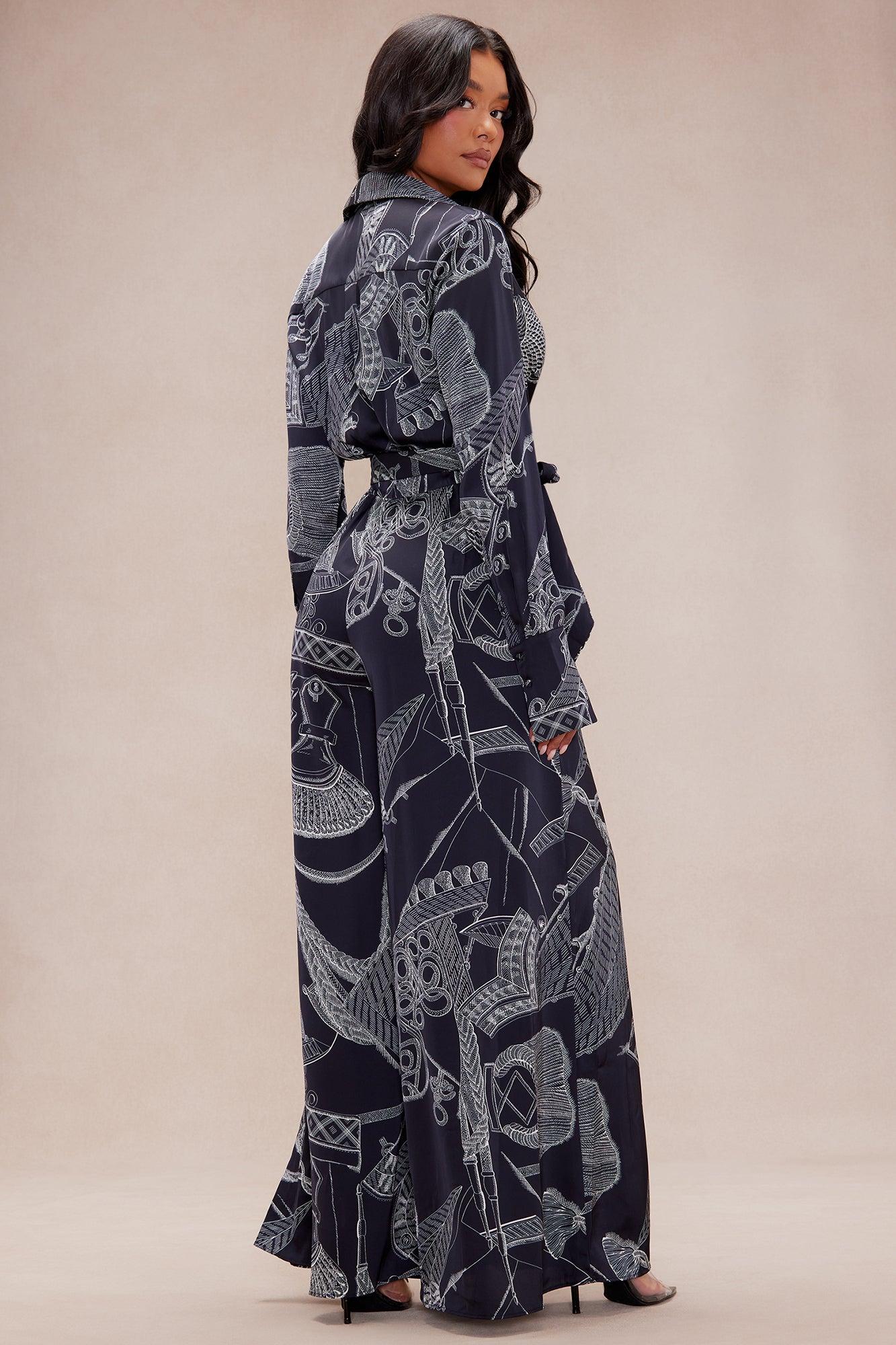 Janet Satin Wide Leg Jumpsuit - Navy/combo Product Image