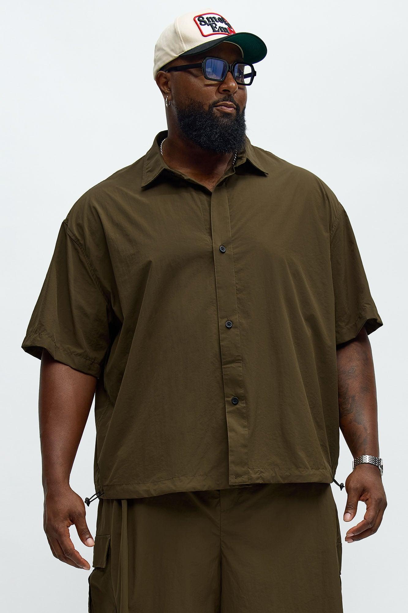 Oversized Philip Nylon Button Up Shirt - Olive Male Product Image
