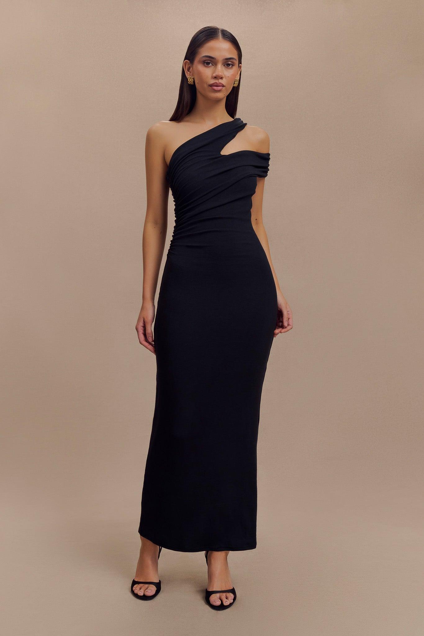 Anastasia One Shoulder Modal Midi Dress - Black Product Image