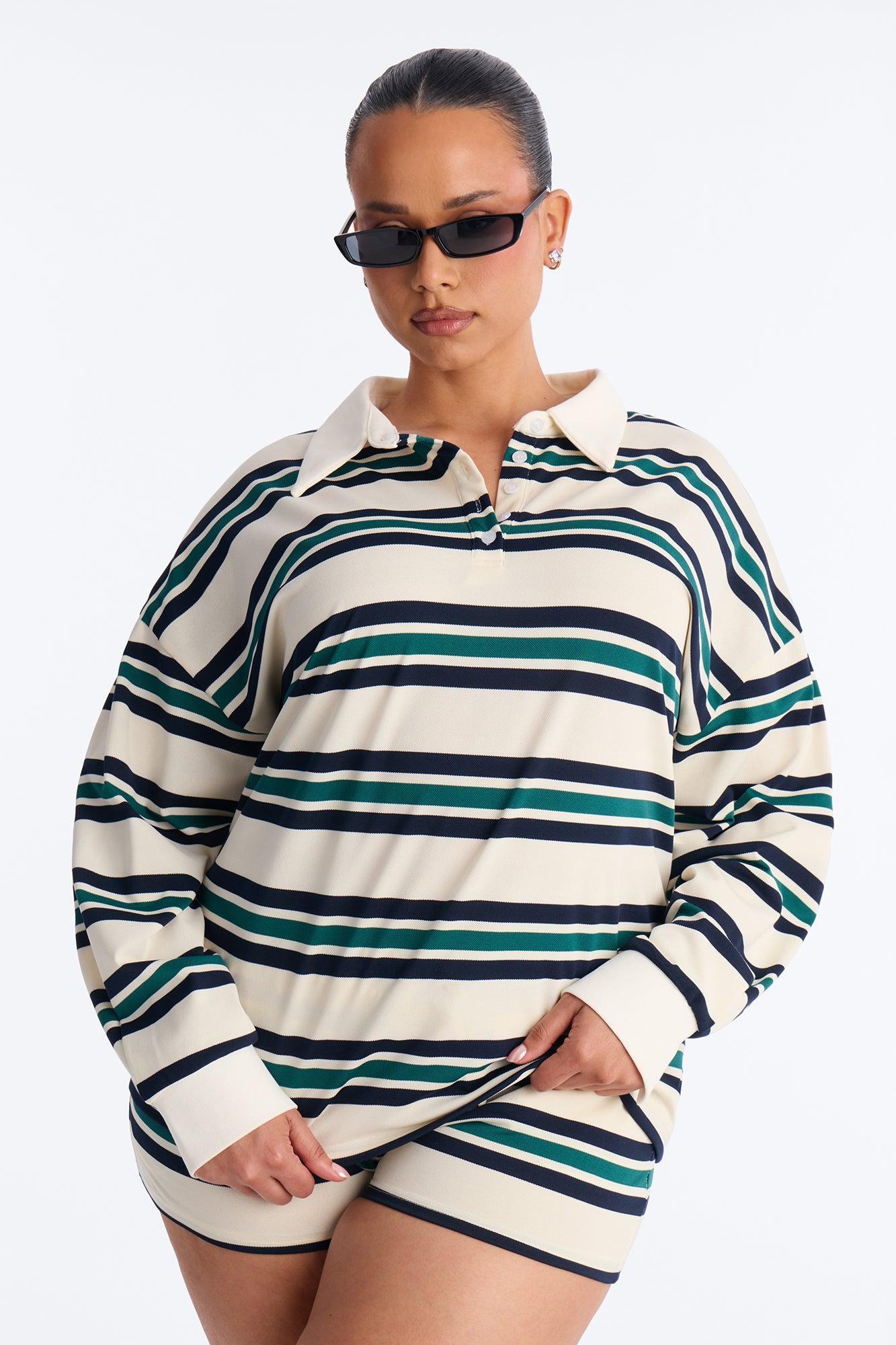 Stacey Stripe Polo Short Set - Cream/combo Female Product Image