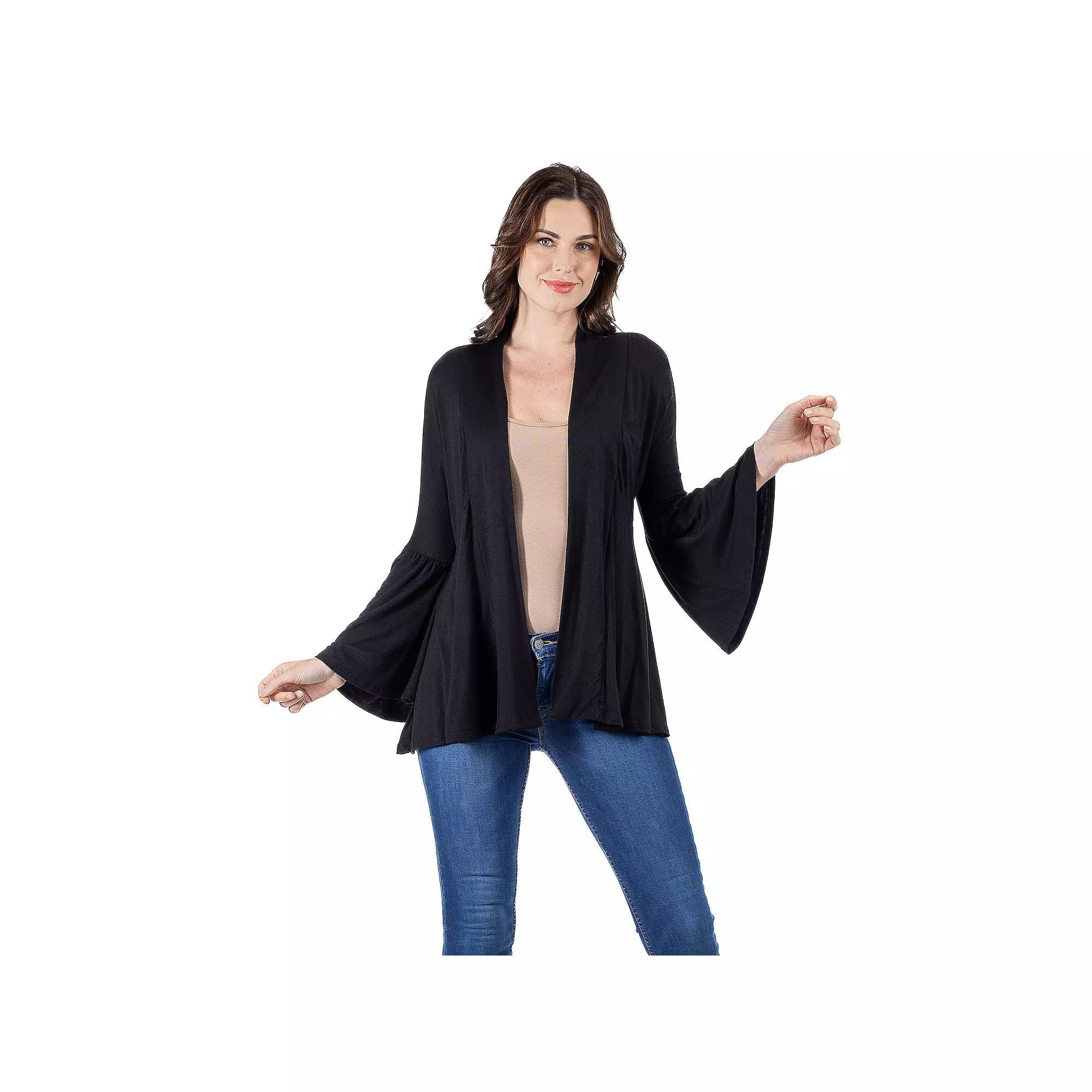 Women's 24Seven Comfort Apparel Bell Sleeve Flared Open Front Cardigan,  Product Image