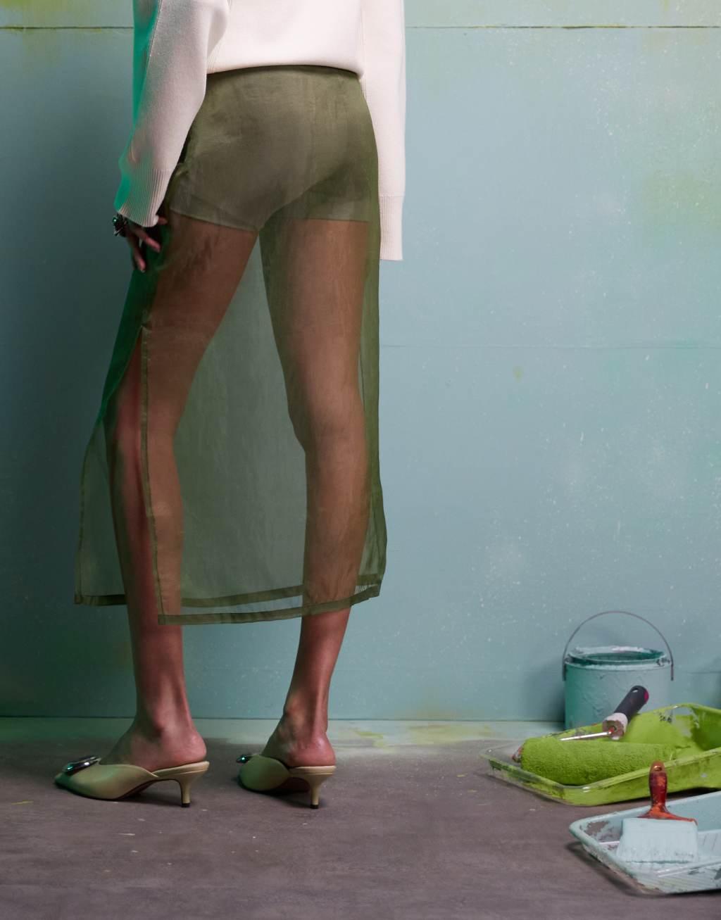 ASOS DESIGN organza sheer midi skirt in green Product Image