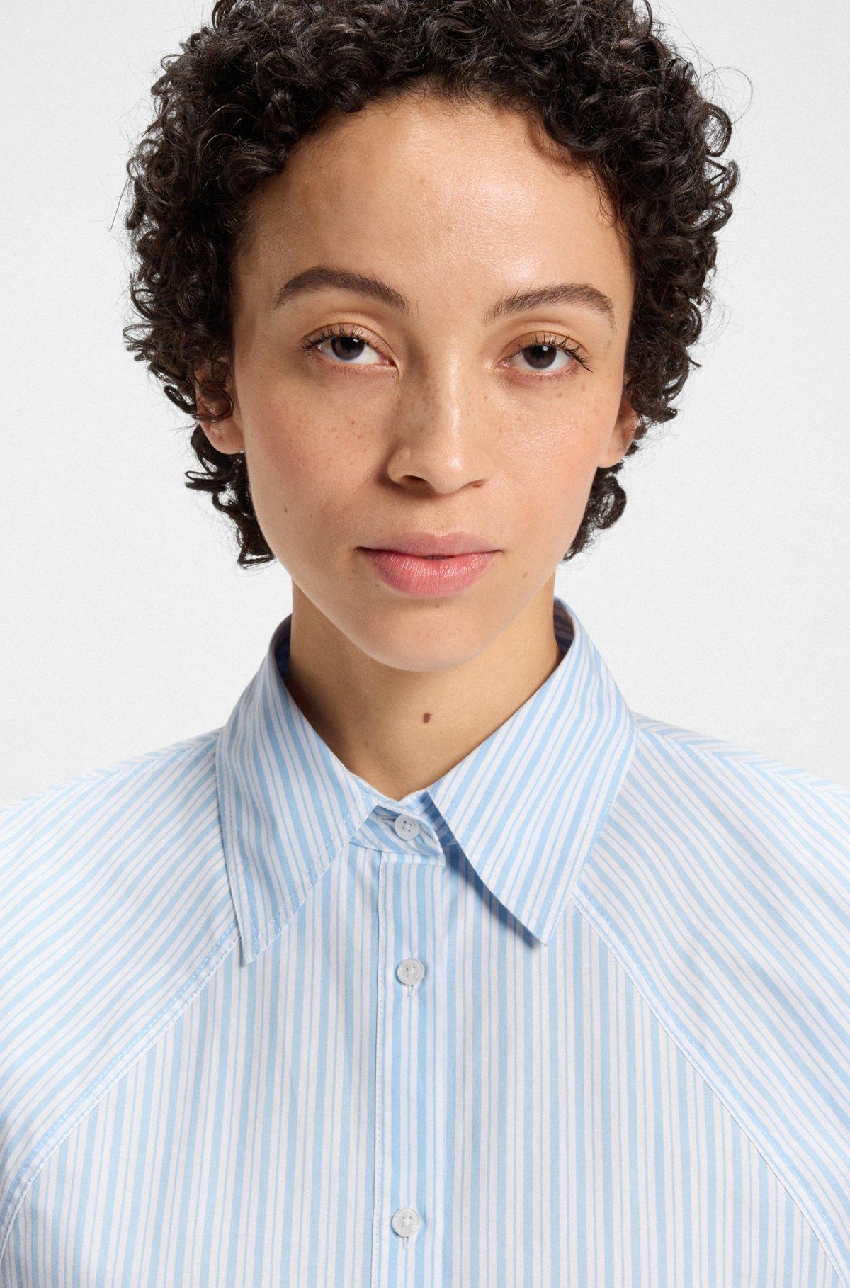 BOSS - Relaxed-fit blouse in striped cotton poplin - Light Blue Product Image