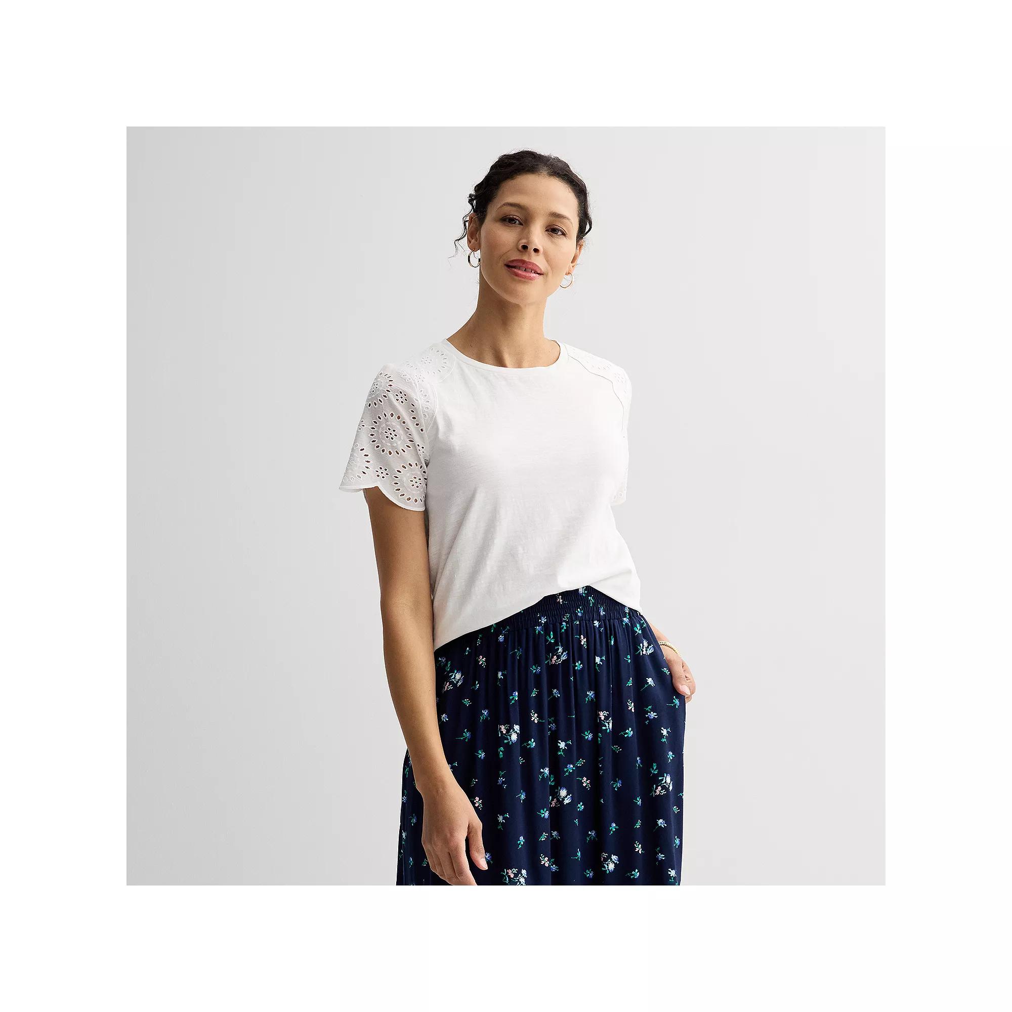 Women's Croft & Barrow® Eyelet Sleeve Tee, Size: XXL, Bright White Product Image