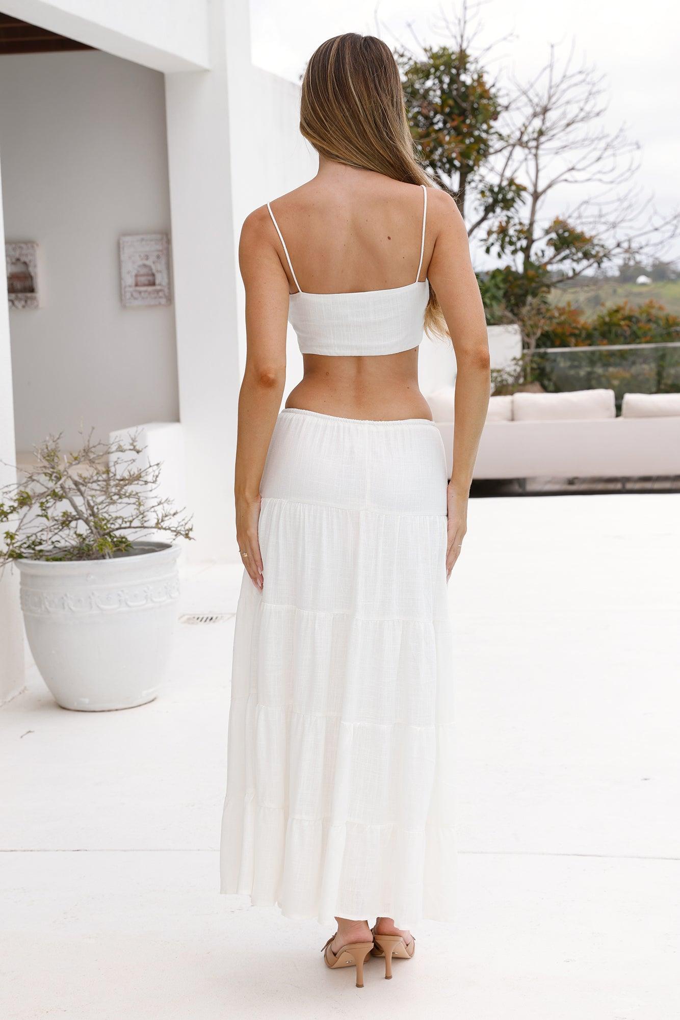Living On The Coast Linen Blend Maxi Skirt White Product Image