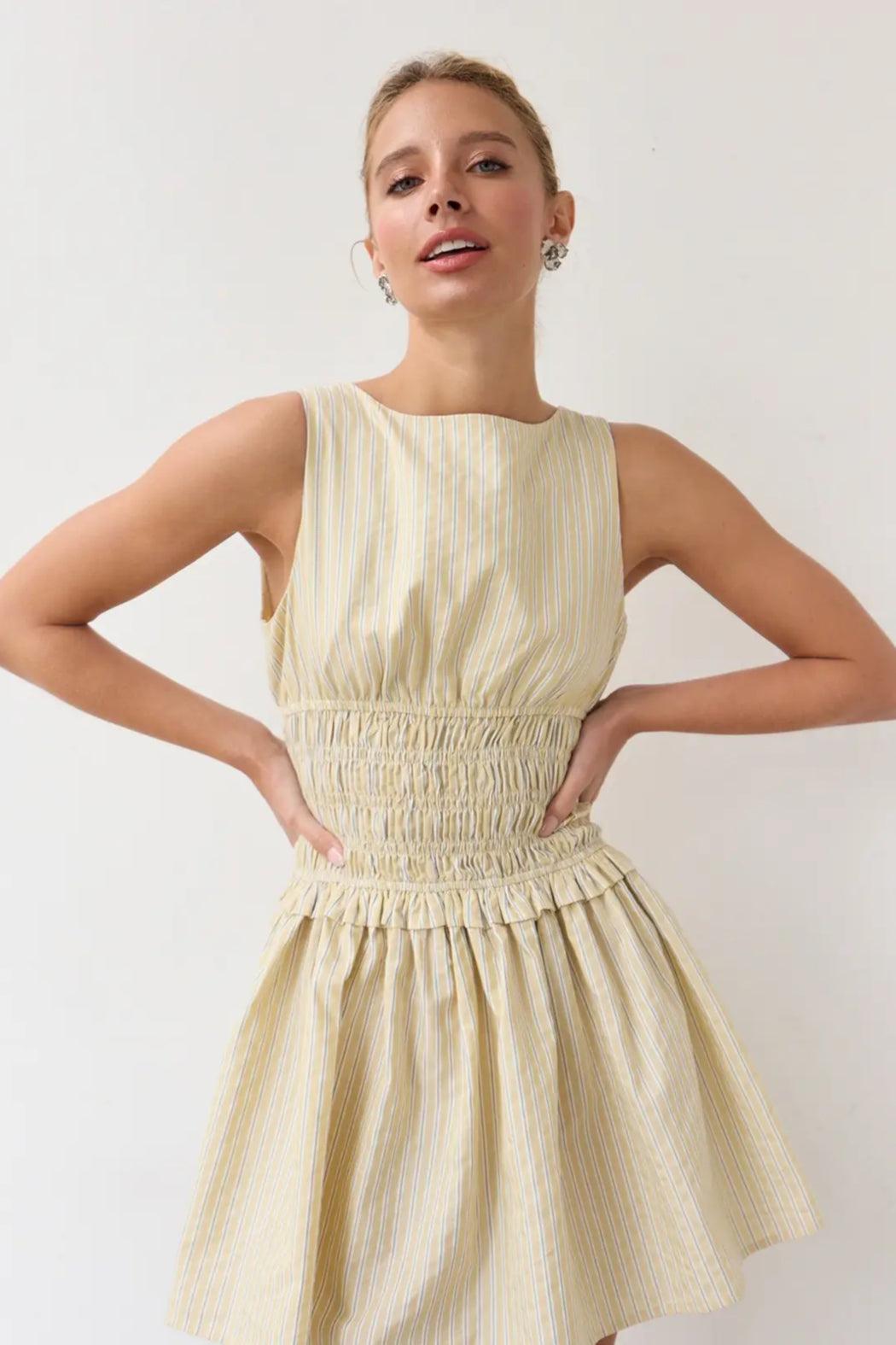 Pinstriped Smocked Minidress Product Image