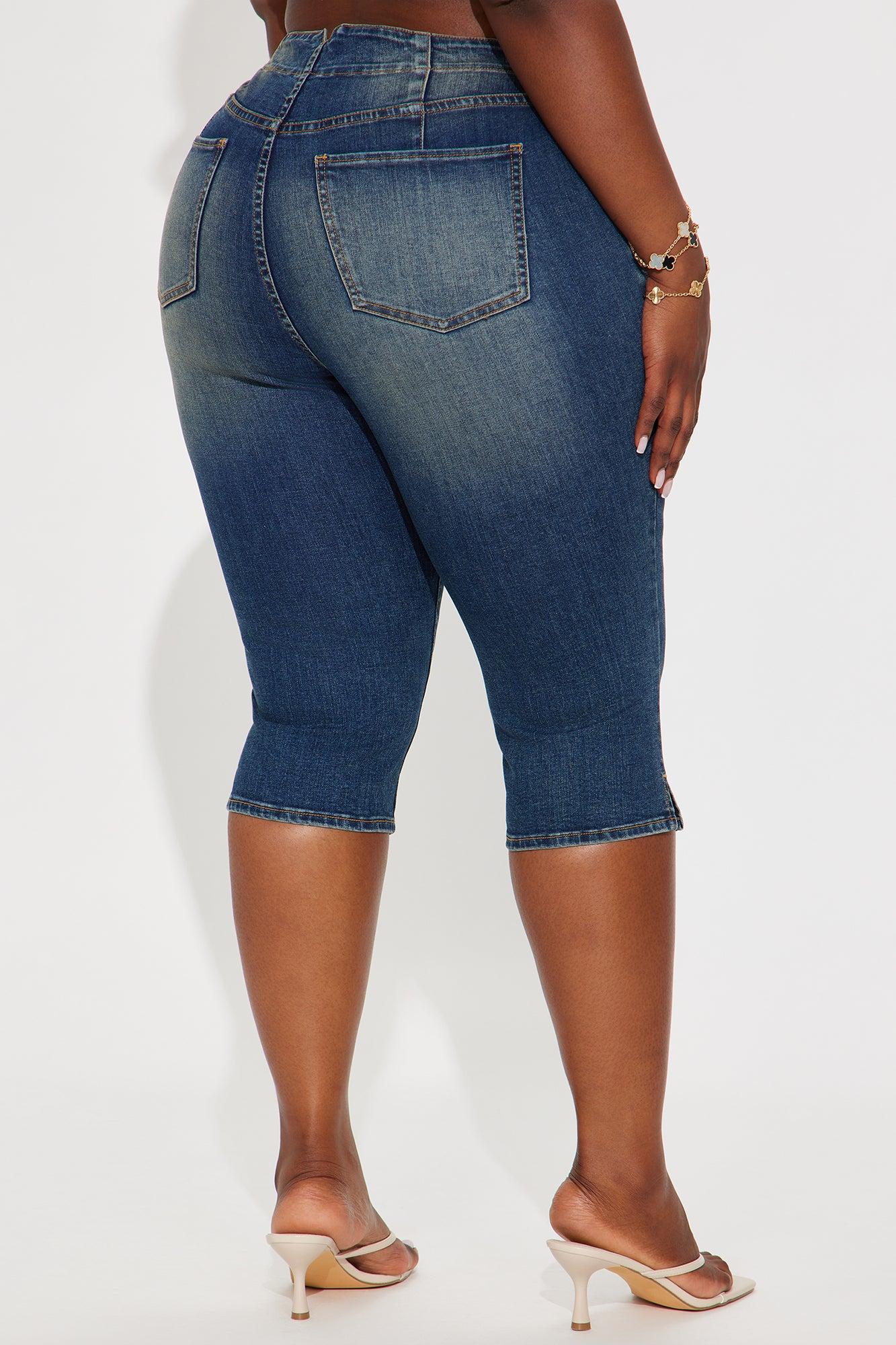 Leveled Up Lace Up Stretch Denim Capris - Dark Wash Product Image