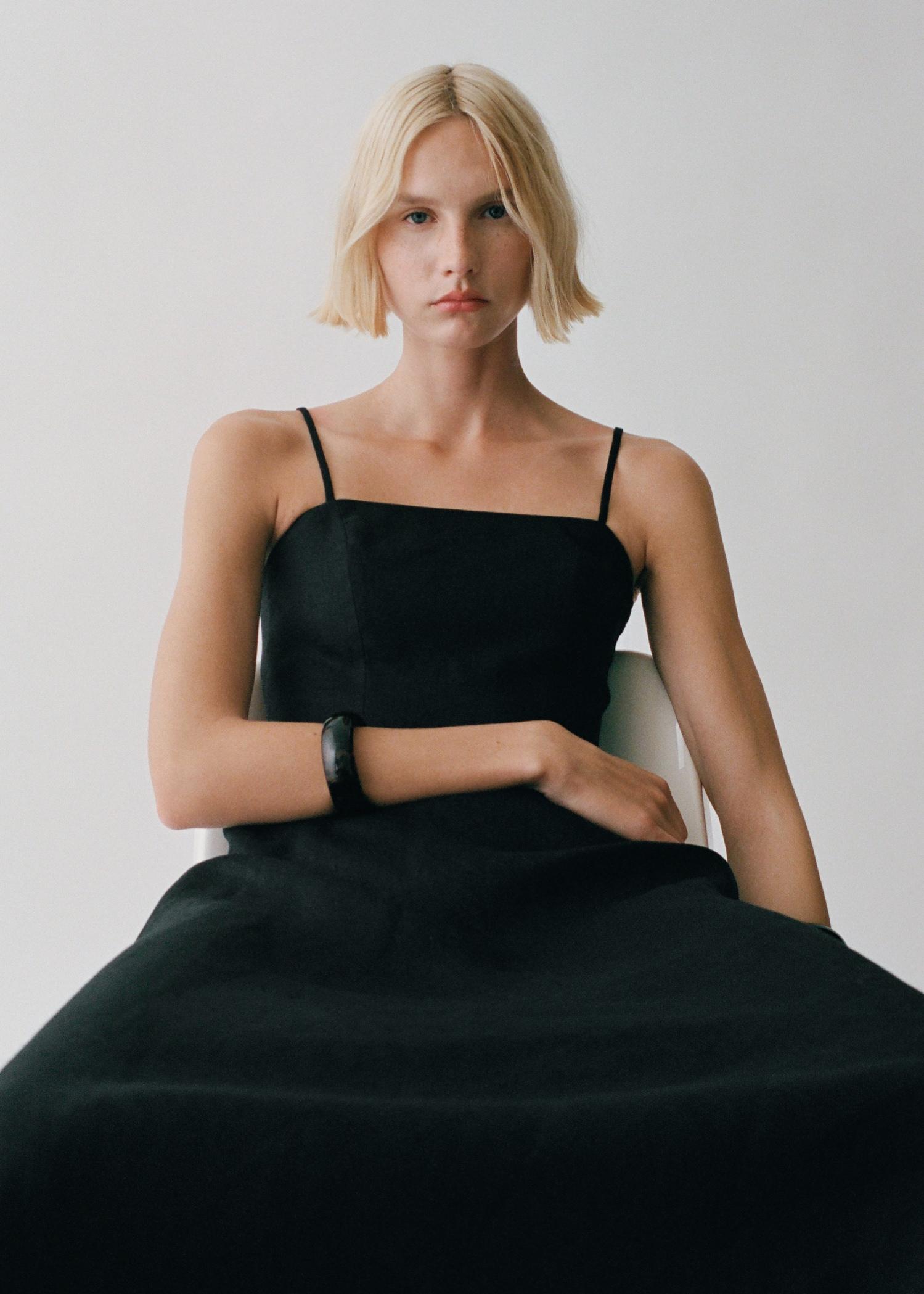 Bow linen-blend dress - Women | MANGO USA Product Image