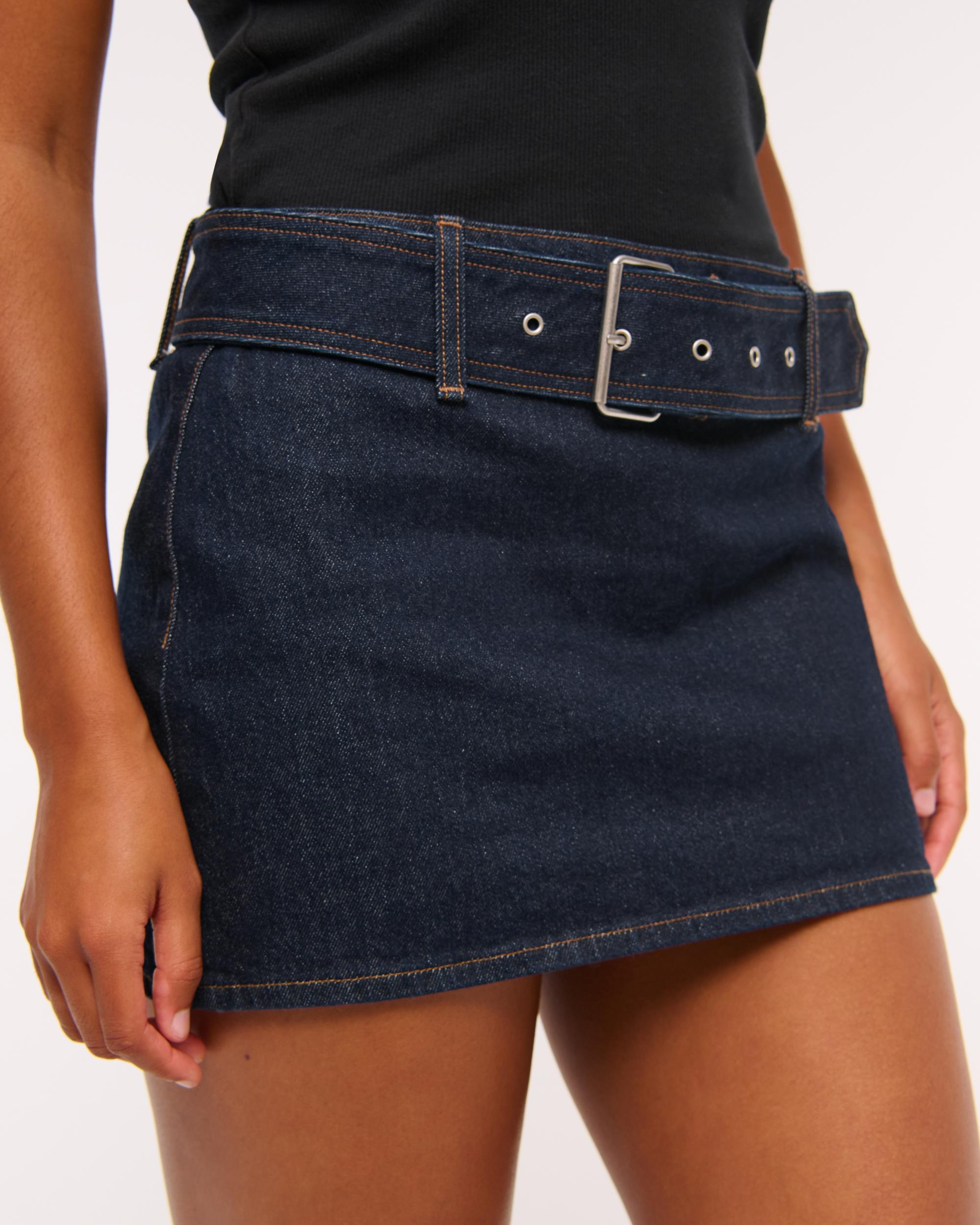 Curve Love Mid Rise Belted Denim Mini Skort Product Image