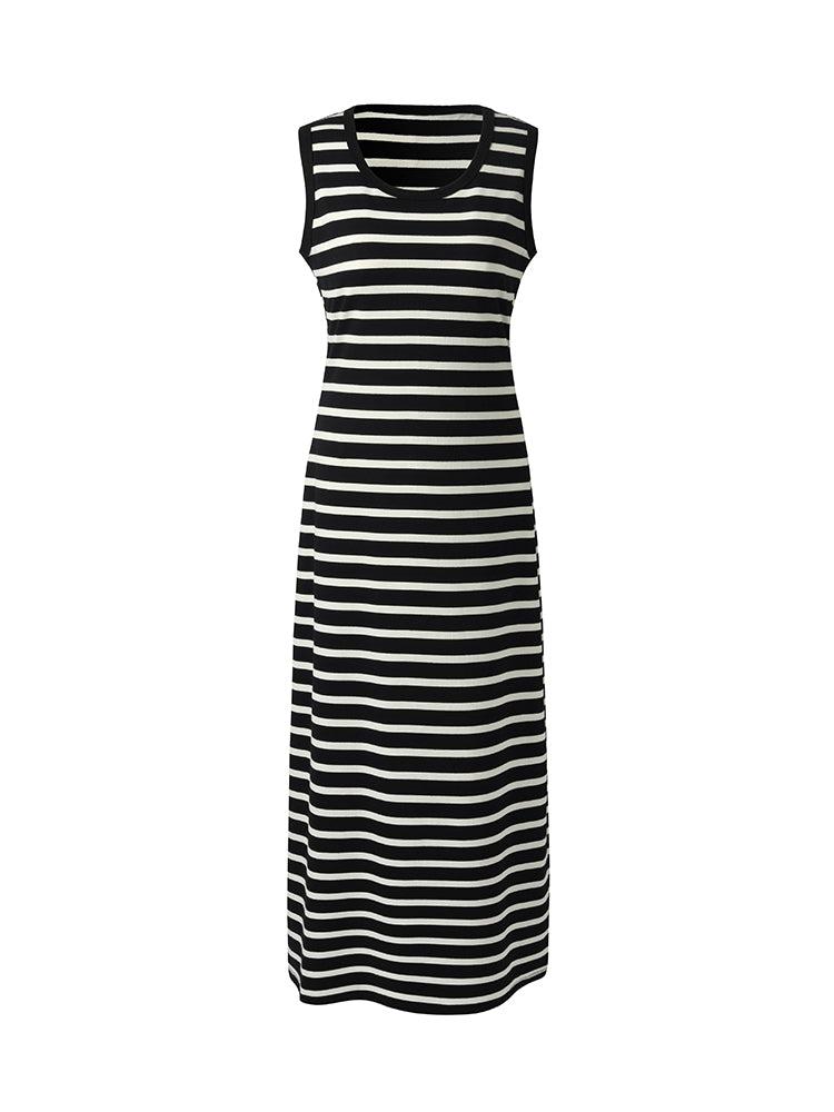 Black And White Stripe Women Knit Vest Maxi Dress Product Image
