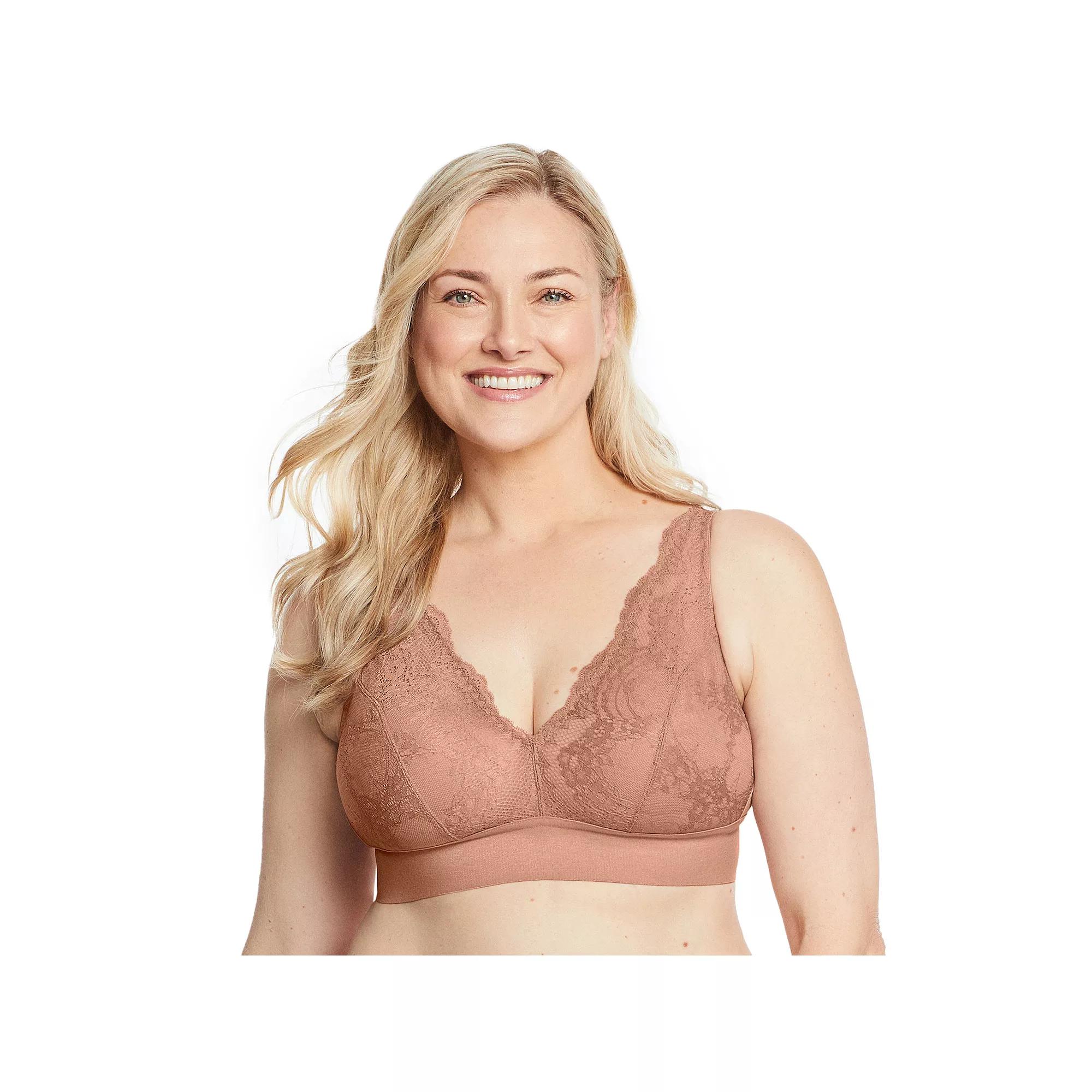 Plus Size Glamorise Full Figure Bramour Lexington Lace Plunge Wireless Bralette 7013, Women's, Size: 40 Dd, Cappuccino Product Image