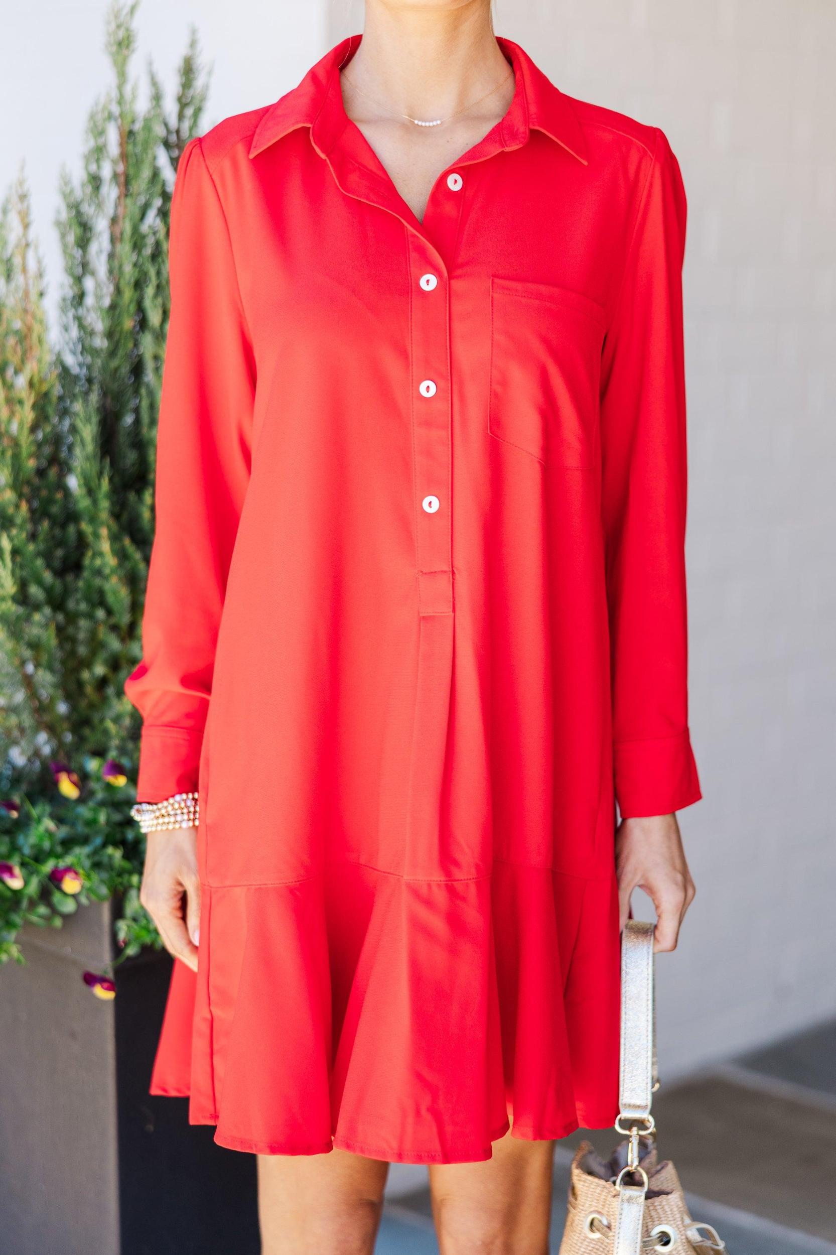 Share Your Story Red Shirt Dress Female Product Image