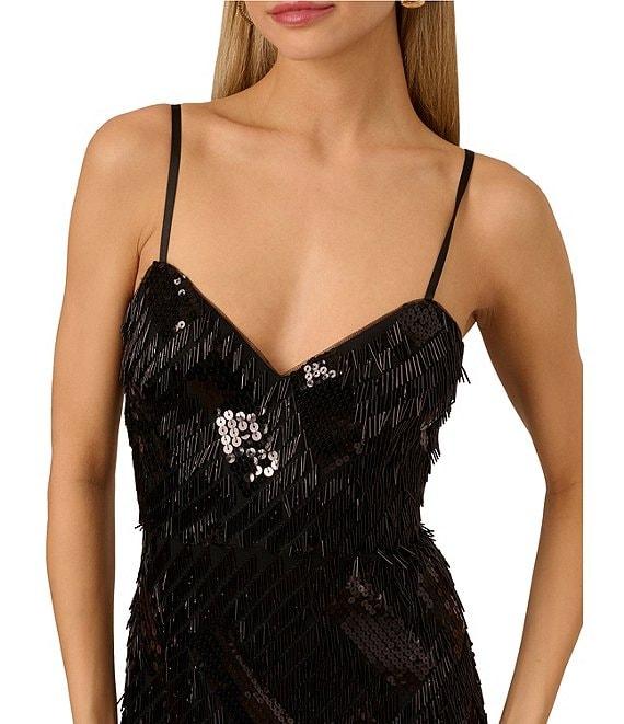Adrianna by Adrianna Papell Sequin Fringe V-Neck Sleeveless Long Dress Product Image