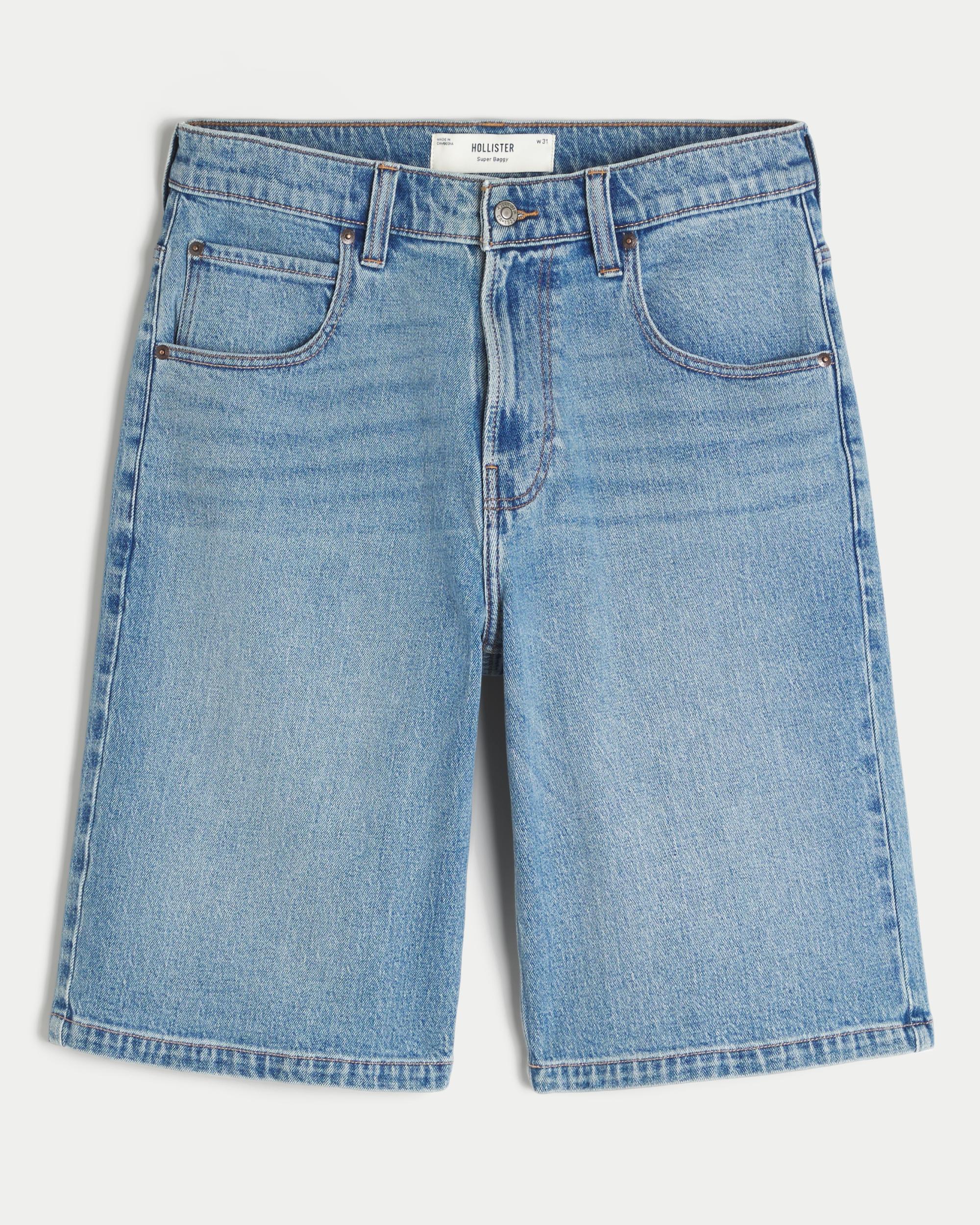 Below-the-Knee Washed Black Super Baggy Denim Shorts Product Image