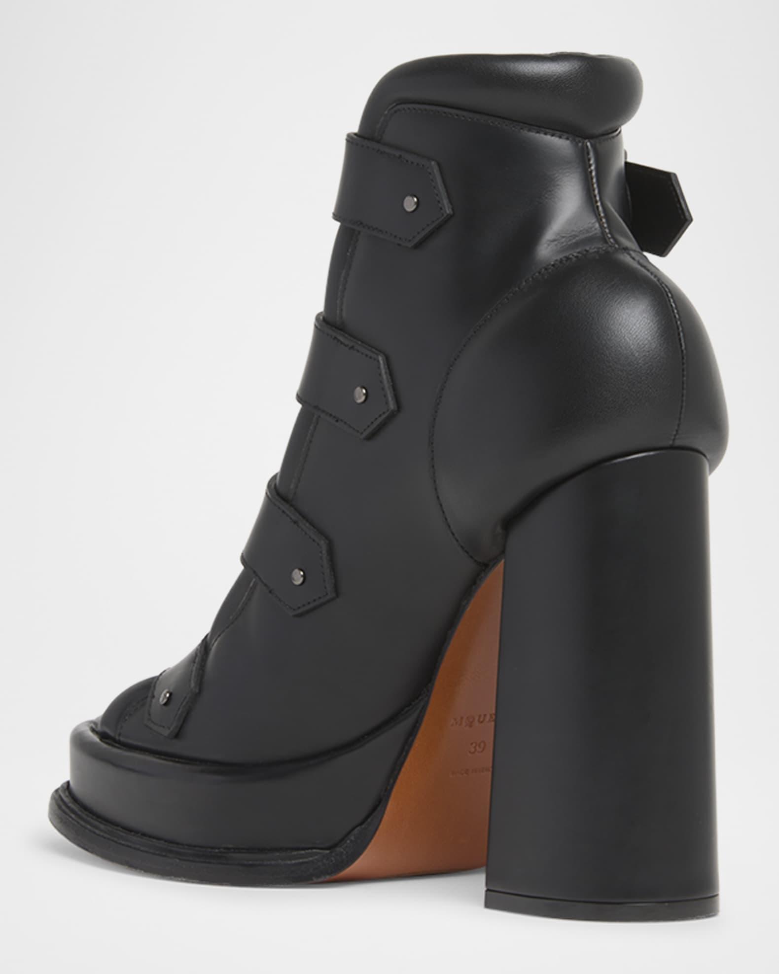 Buckle Leather Peep-Toe Sandals Product Image