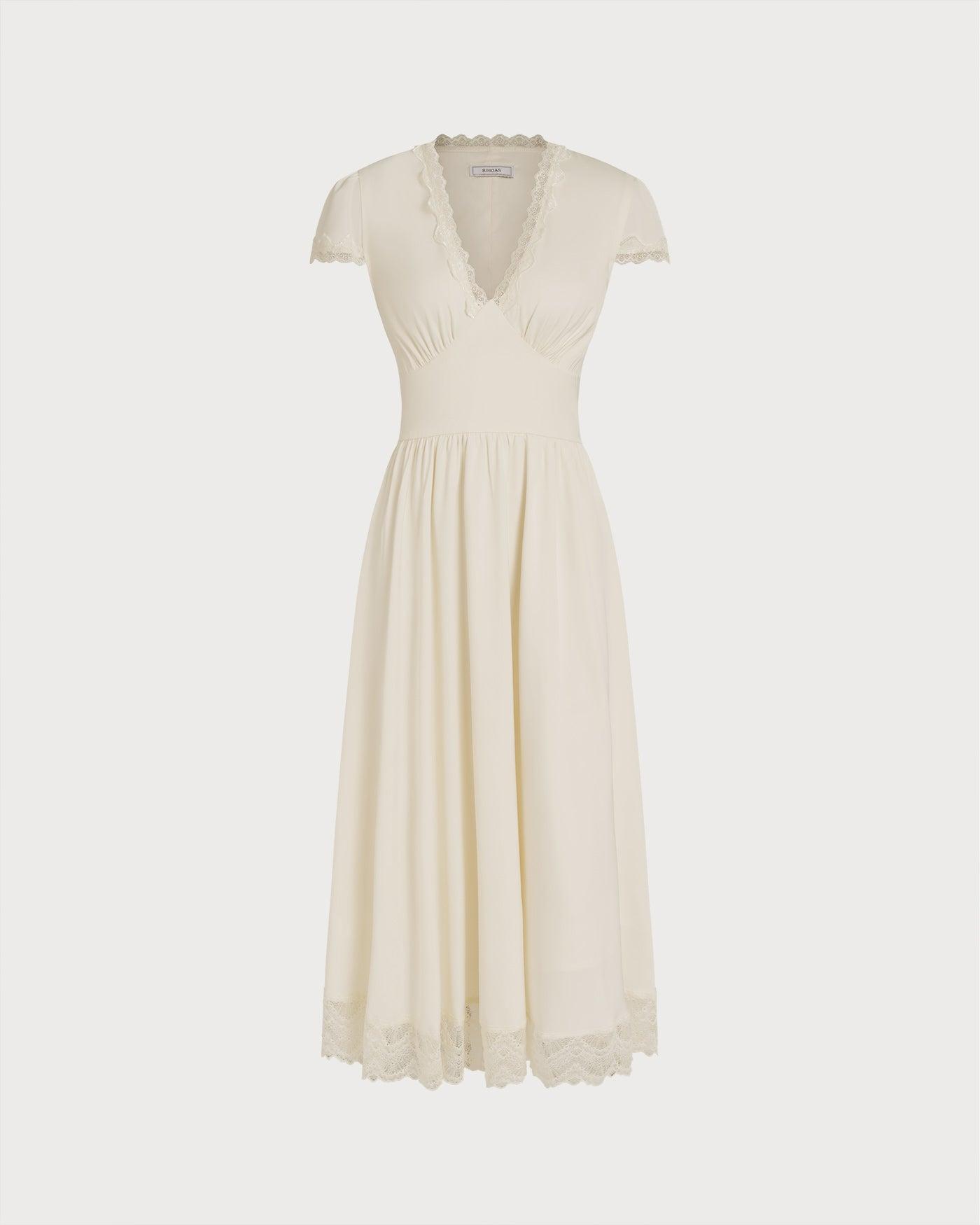 Apricot V Neck Lace Maxi Dress Product Image