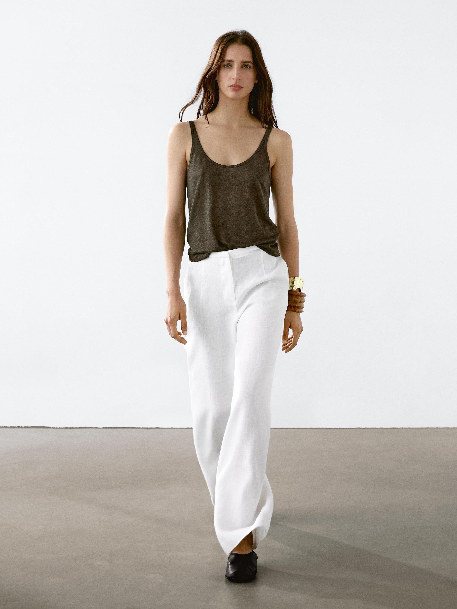 100% linen strappy top Product Image