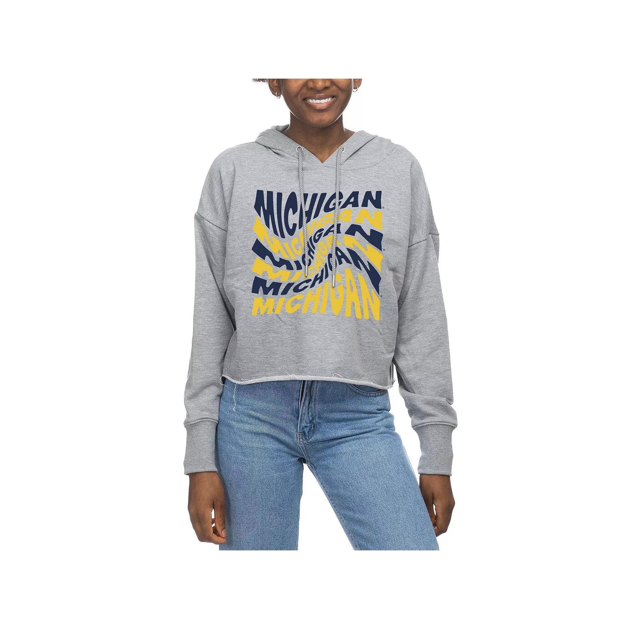 Women's ZooZatz Gray Michigan Wolverines Swirl Cropped Pullover Hoodie, Size: Medium, Grey Product Image
