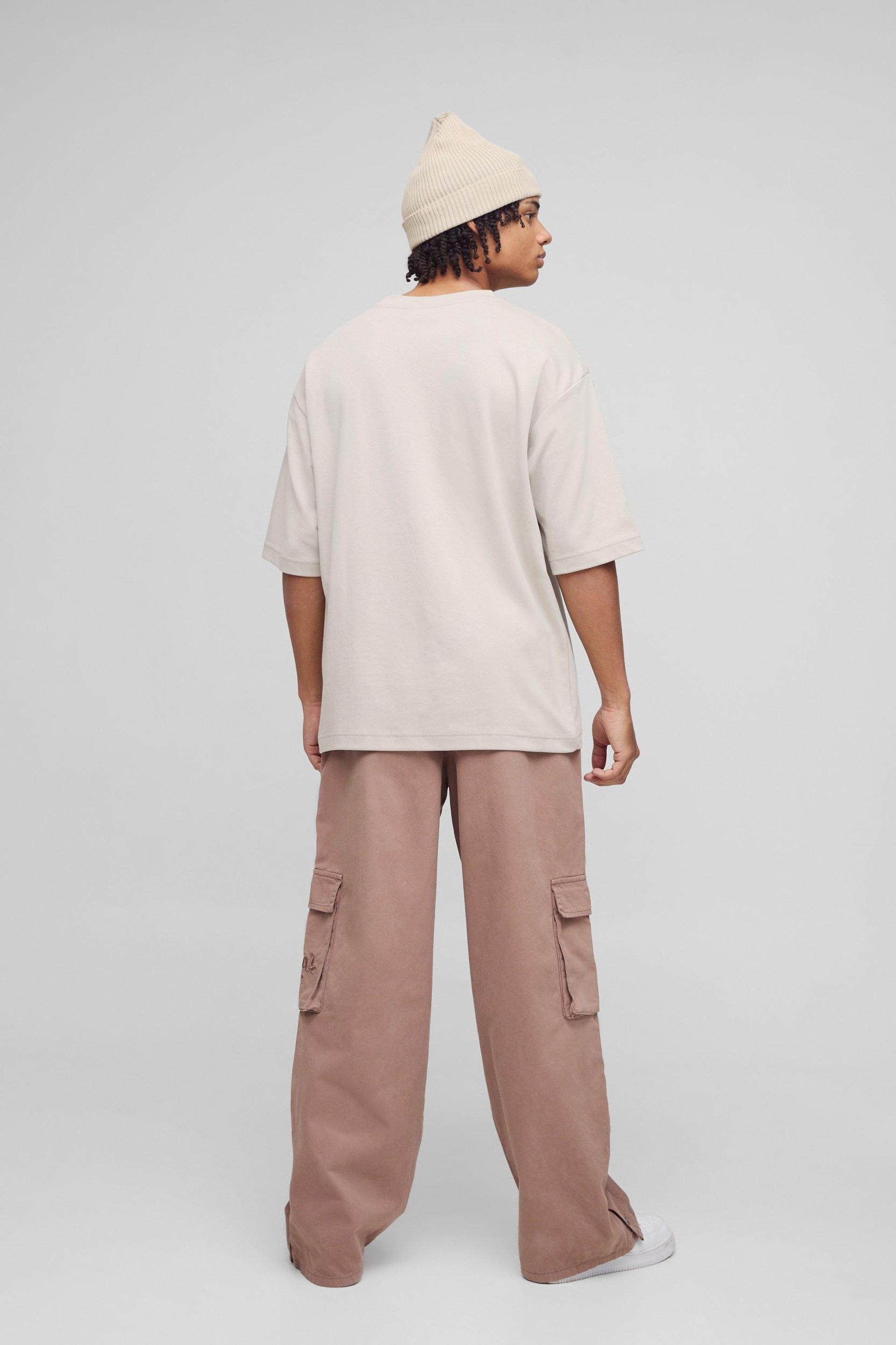 Elasticated Waist Baggy Brushed Twill Embroidery Cargo Pants | boohooMAN USA Product Image