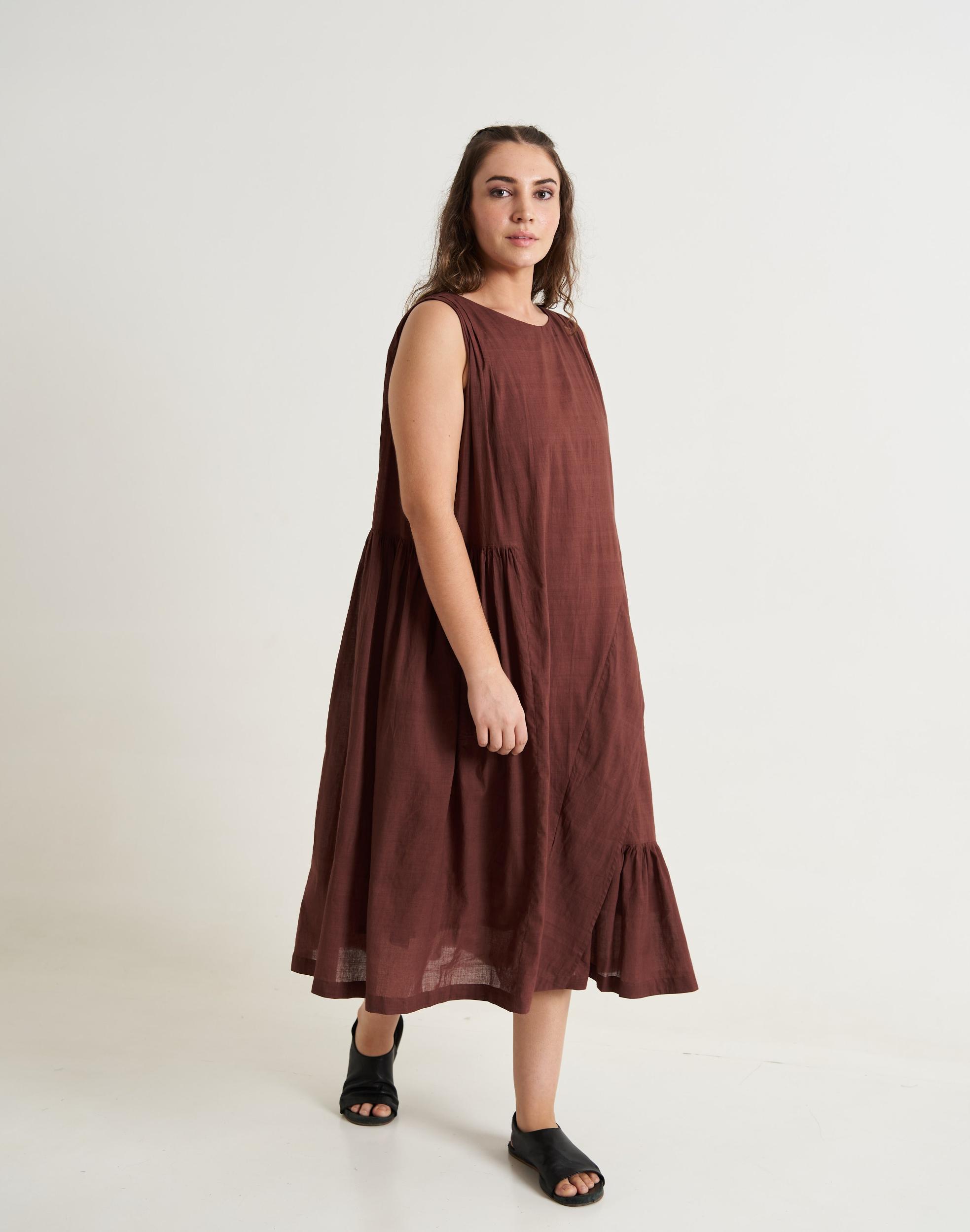 Cocoa Brown Pleated Twirl Dress Product Image