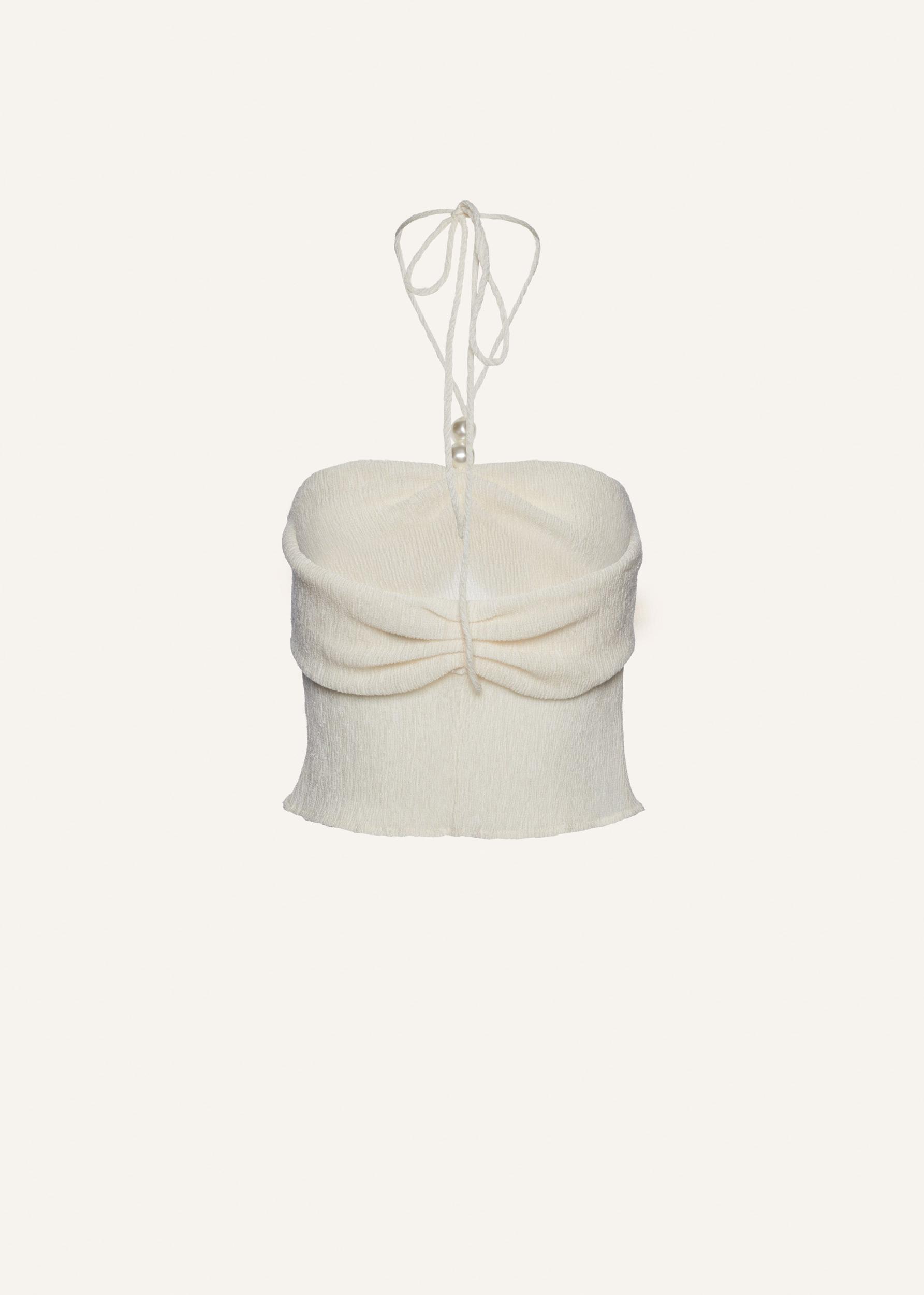 Pearl halterneck tube top in cream Product Image