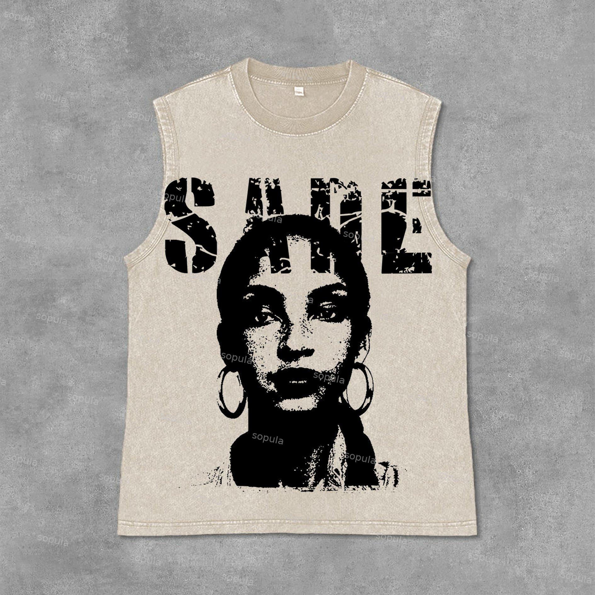 Sopula Sade Adu Graphics Print Acid Washed Tank Top Product Image
