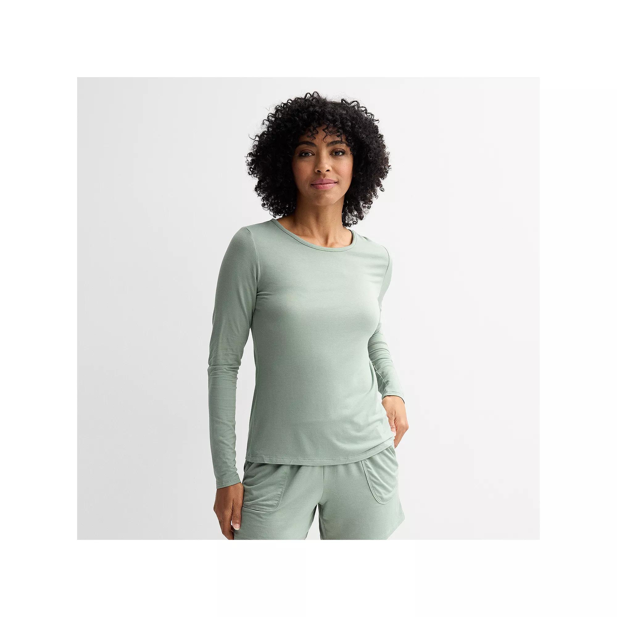 Women's Sonoma Goods For Life® Long Sleeve Sleep T-Shirt, Size: Small, White Green Product Image